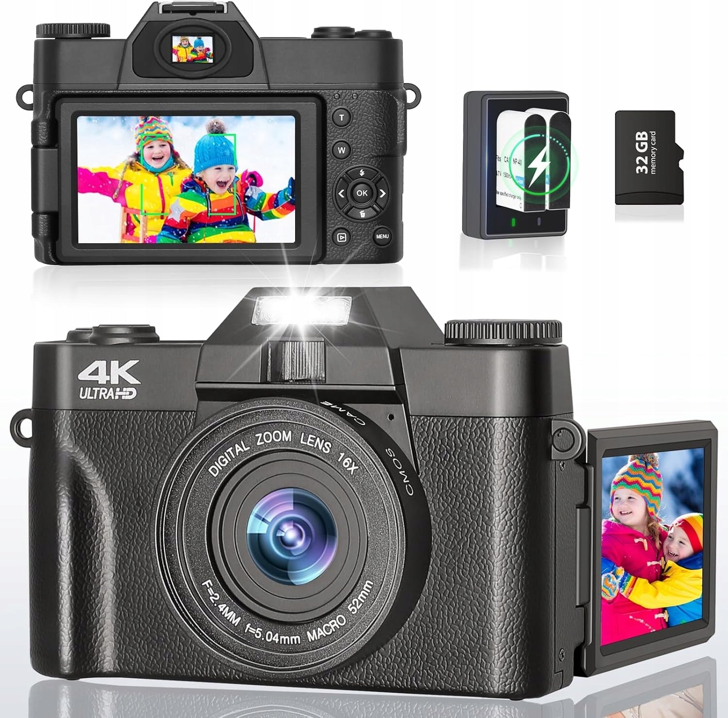 UHD 4K 75MP DIGITAL CAMERA WITH 16X ZOOM AND 32GB CARD FOR VLOGGERS, SELFIE Packaging status original