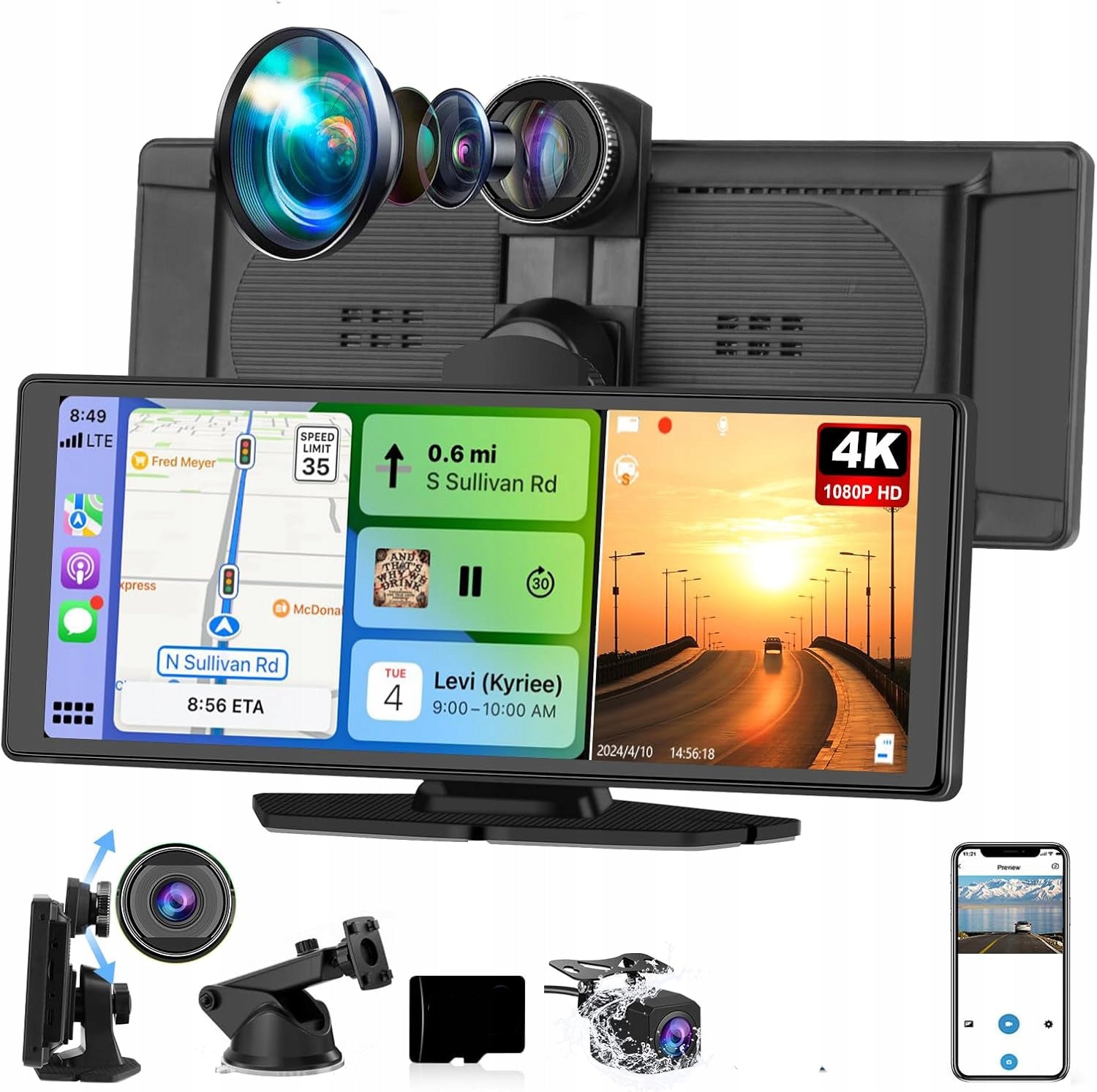 UHD 4K DVR GPS Navigation WIFI Android Car Camera Front/Rear