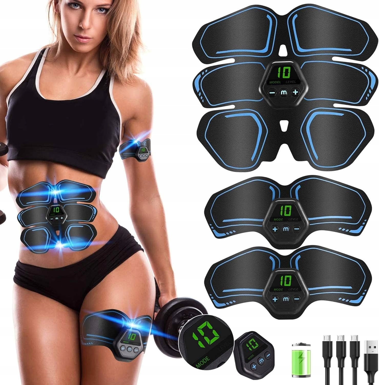 UIHOL EMS Abdominal Muscle Trainer with LCD, 10 Modes, 20 Intensity, USB