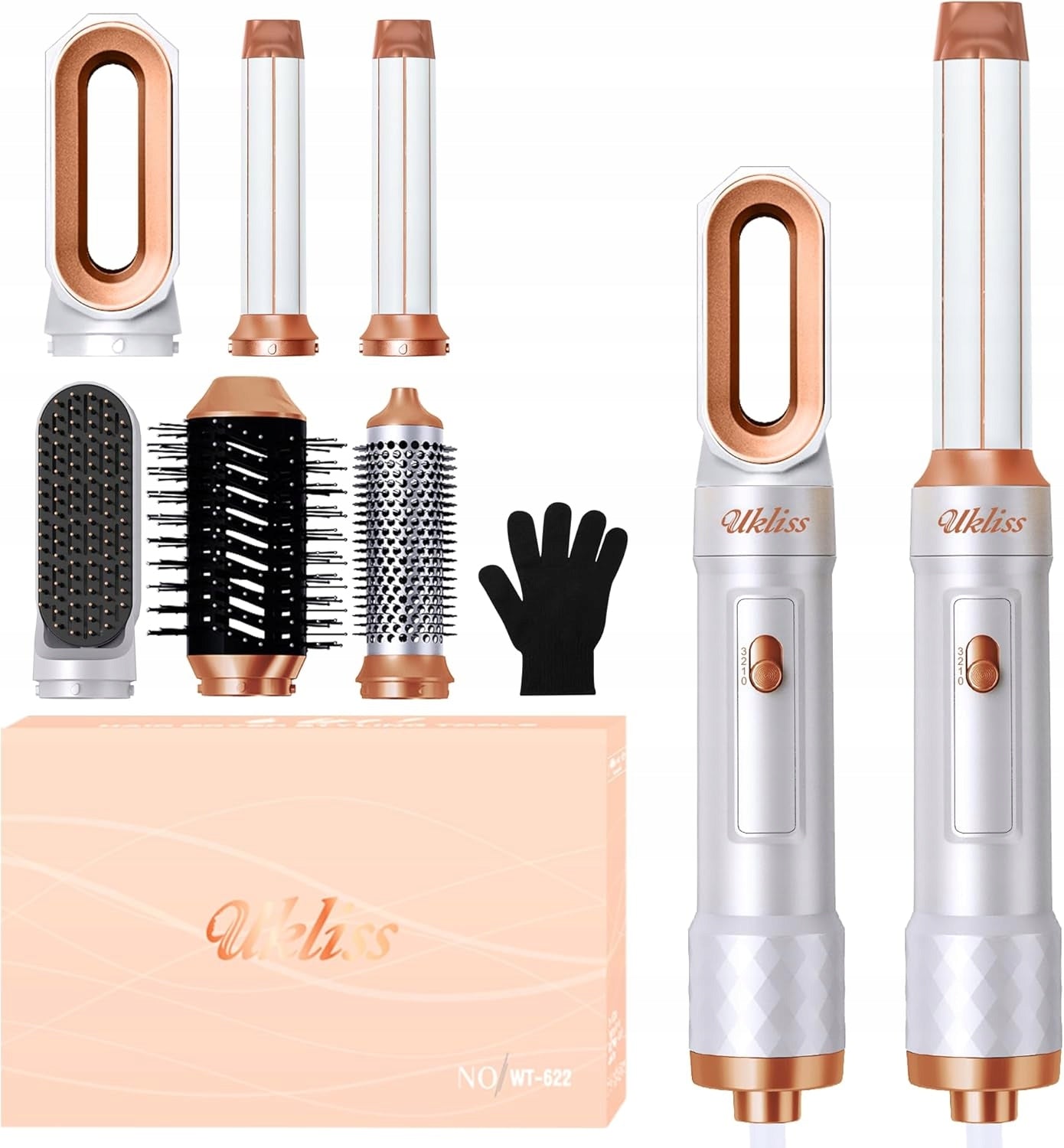 UKLISS Curler Dryer Air Brush 6in1 White 1000W 6 Tips
