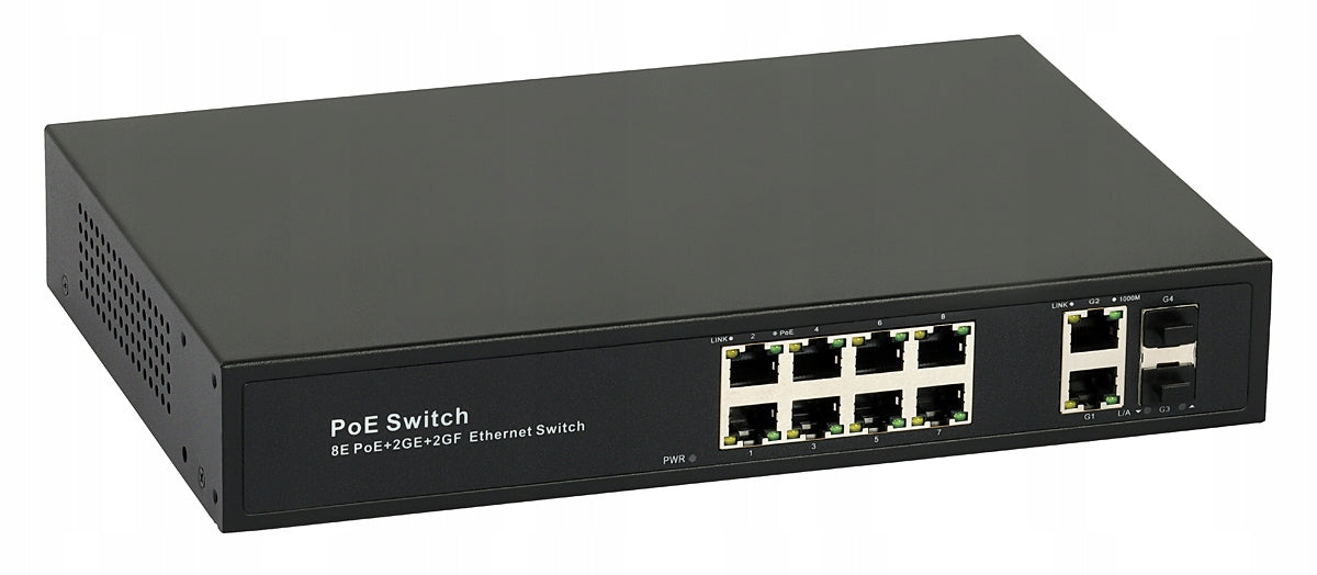 ULTIPOWER 0288af PoE Switch, 8x RJ45 Ports, 2x SFP Ports, 802.3af Compliant