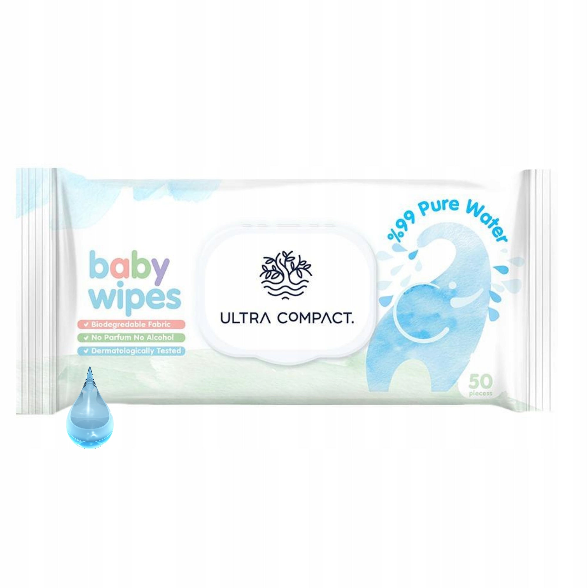 ULTRA COMPACT Moisturized Wipes 50 Pcs 99% Pure Water Baby Clip Brand Baby Wipes