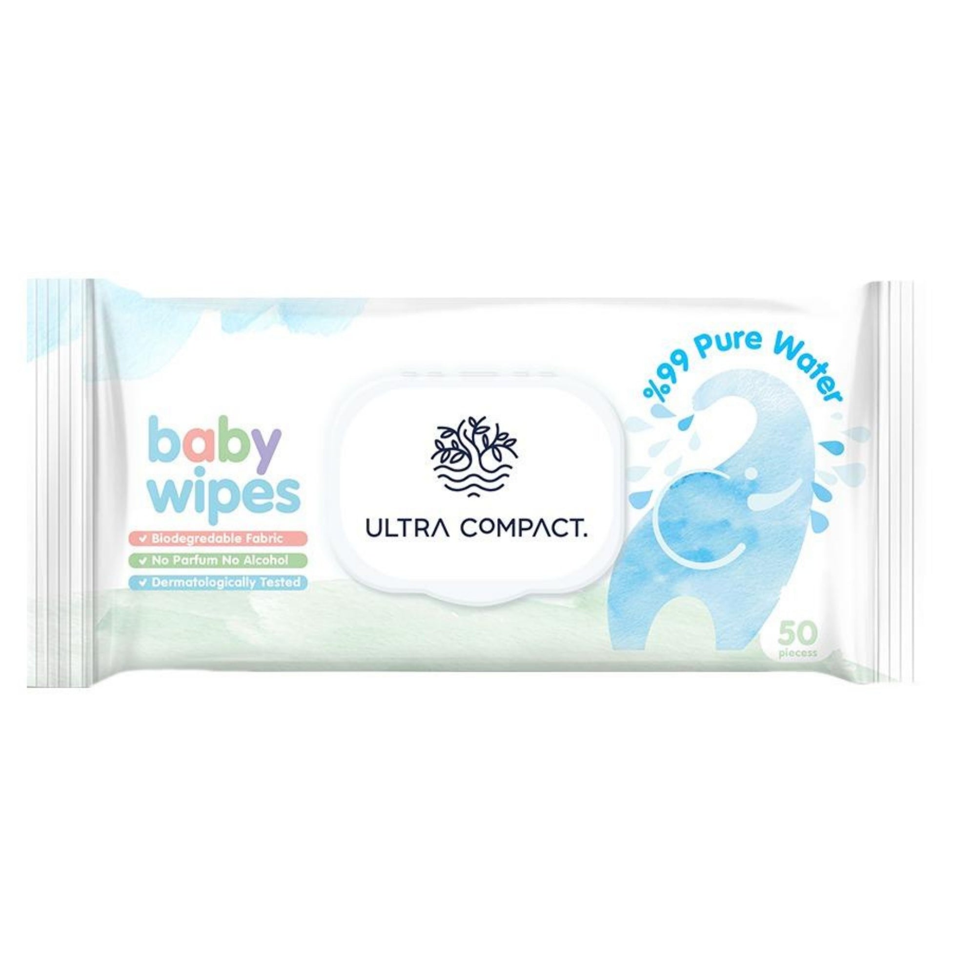 ULTRA COMPACT Moisturized Wipes 50 Pcs 99% Pure Water Baby Clip