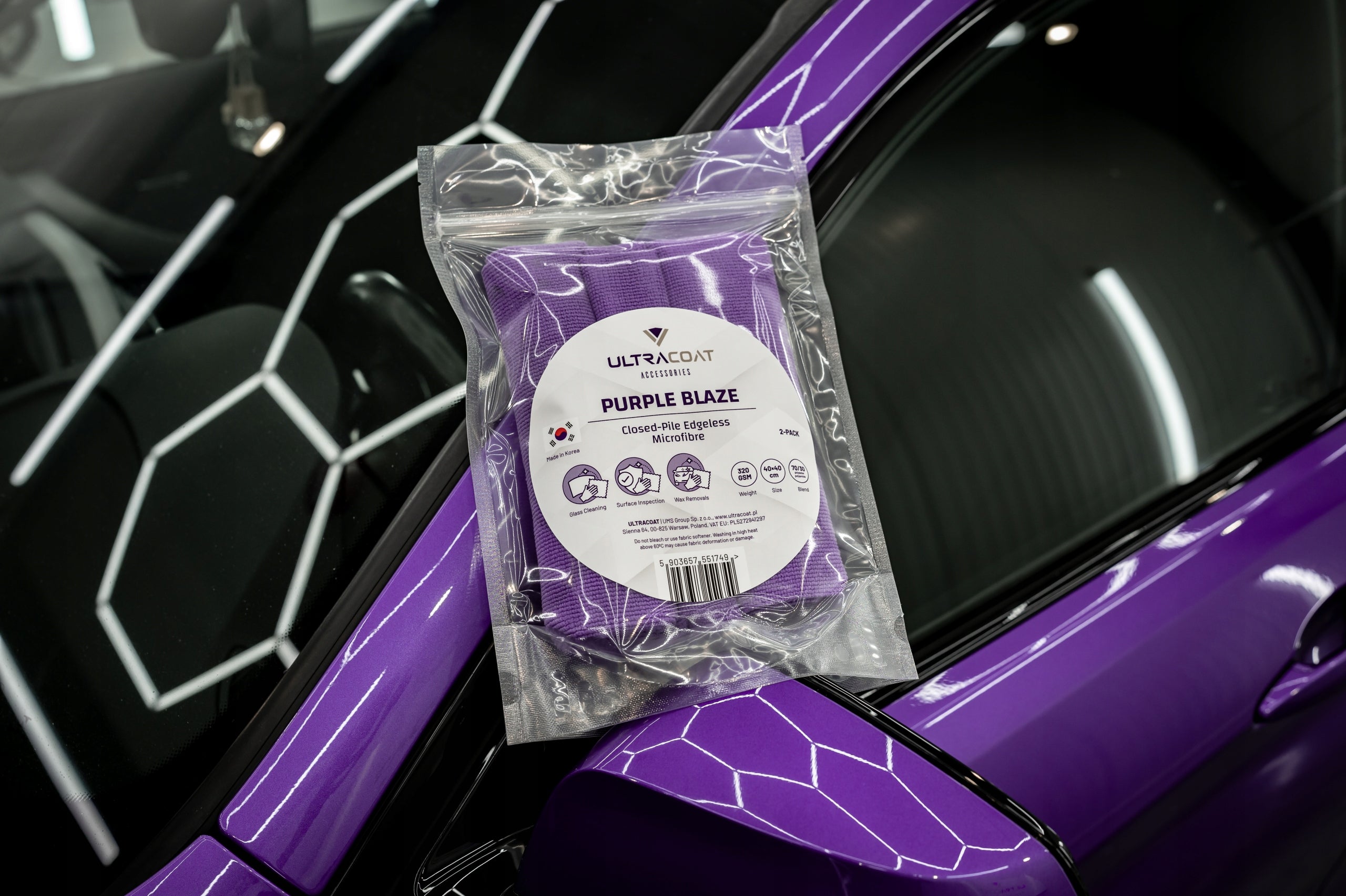 ULTRACOAT 40x40cm 2x PURPLE BLAZE SOFT DELICATE SEAMLESS MICROFIBERS Packaging status original