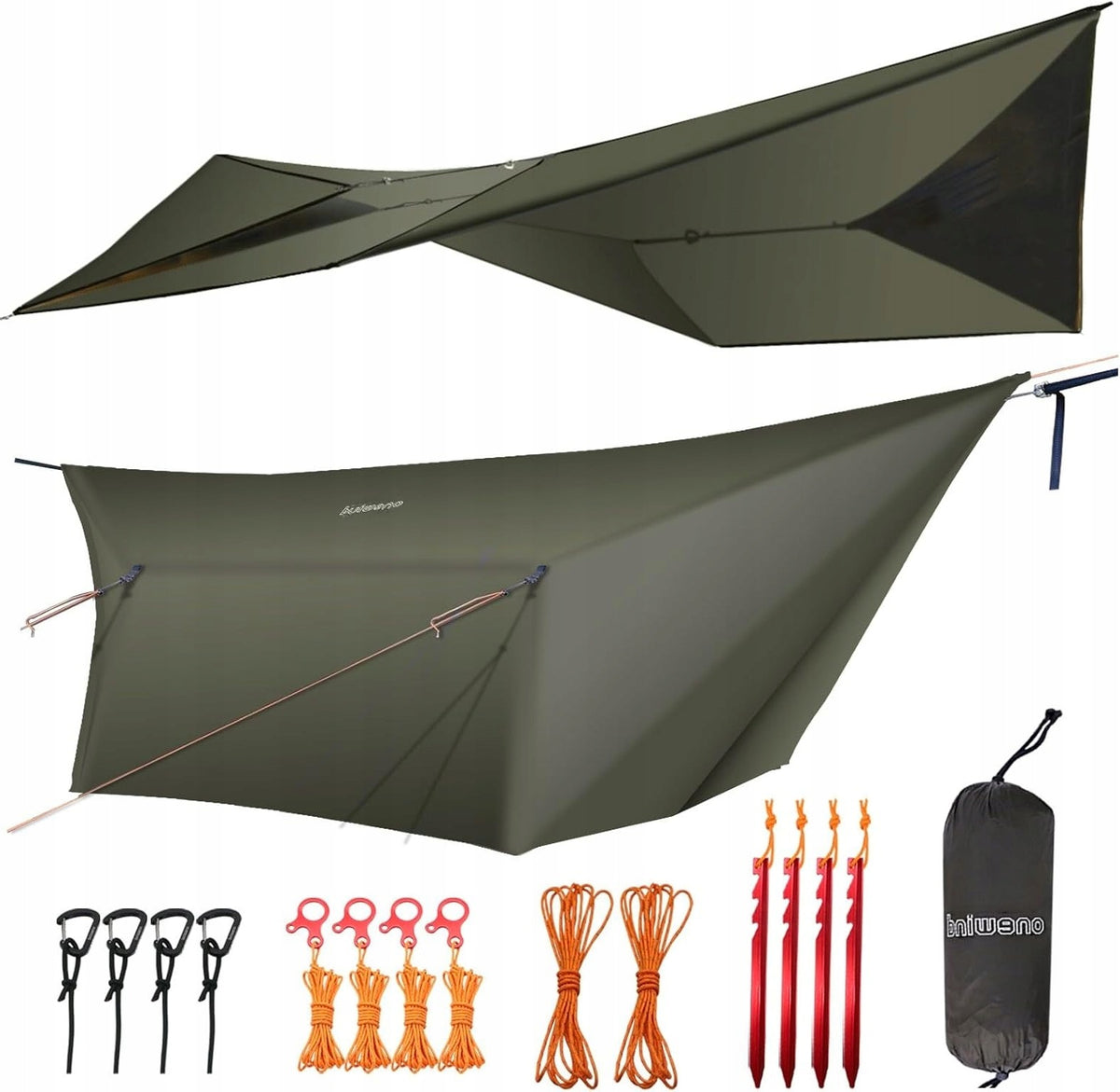 ULTRALIGHT HAMMOCK TARP WITH DOOR 366X295 CM WATERPROOF AND WINDPROOF