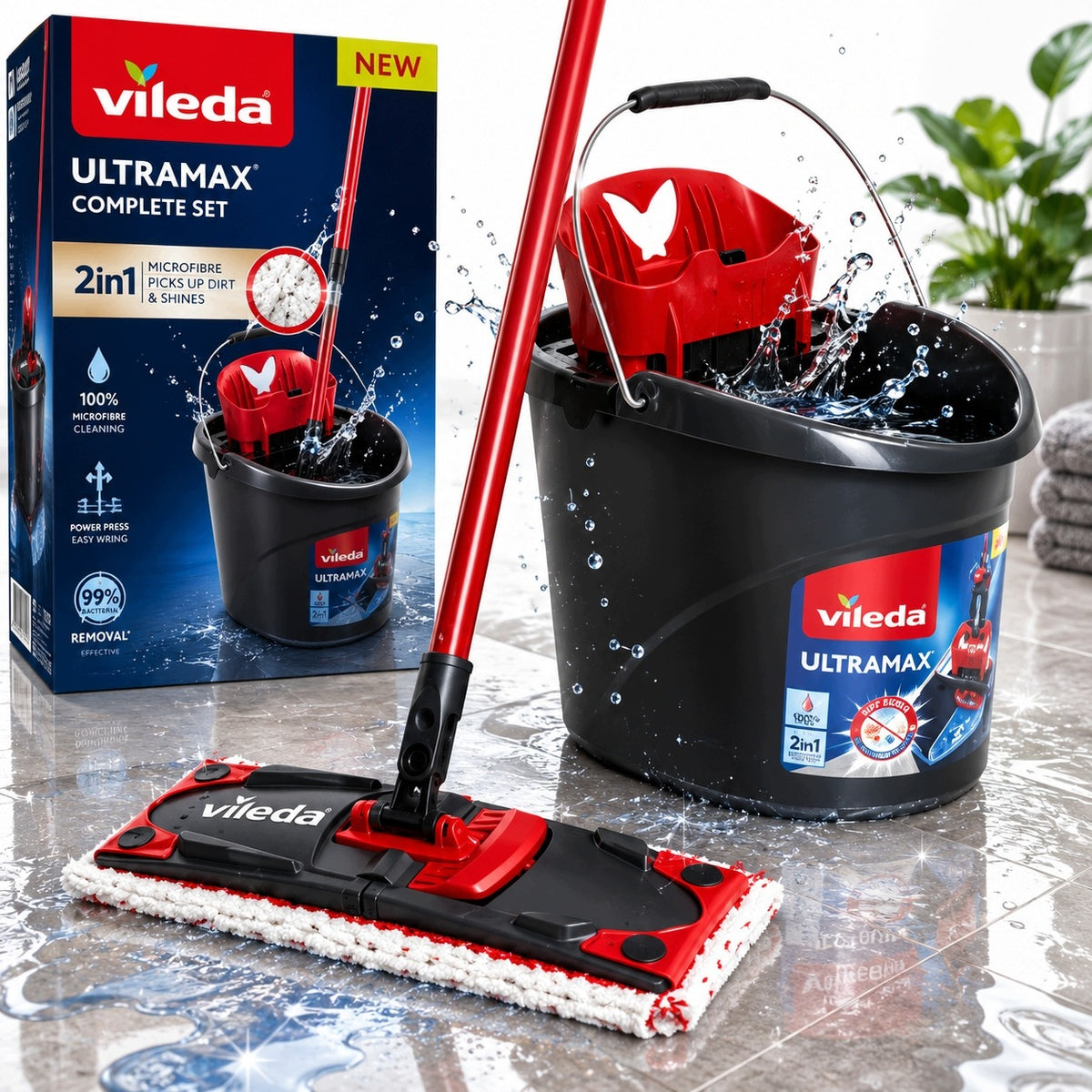 ULTRAMAX XL FLAT MOP WITH BUCKET SQUEEZER XXL SET LARGE BUCKET