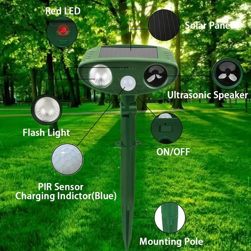 ULTRASONIC ANIMAL REPELLENT CAT MOLES DOGS SOLAR PIR LED Net length 1 m