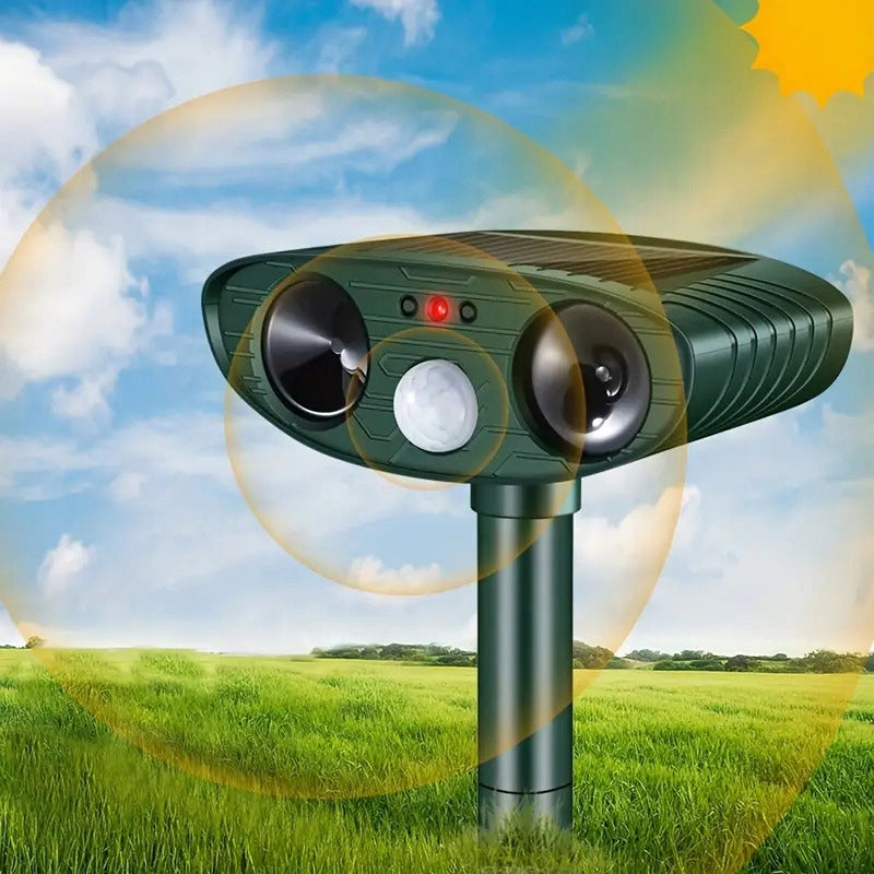 ULTRASONIC ANIMAL REPELLENT CAT MOLES DOGS SOLAR PIR LED Packaging status original