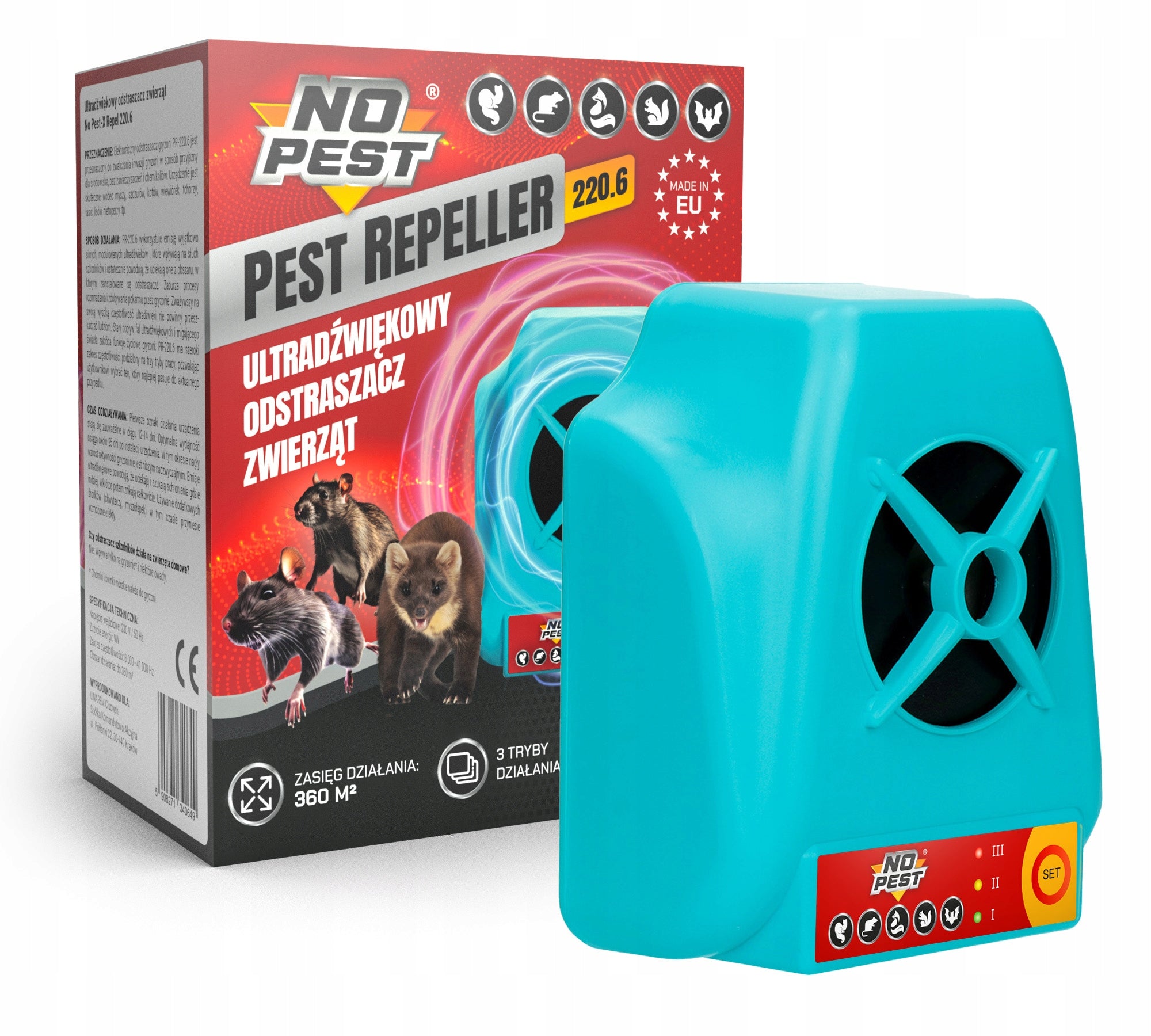 ULTRASONIC DETERRENT FOR MARTENS MICE RATS WEASELS NO PEST 220.6 360M2 Packaging status original