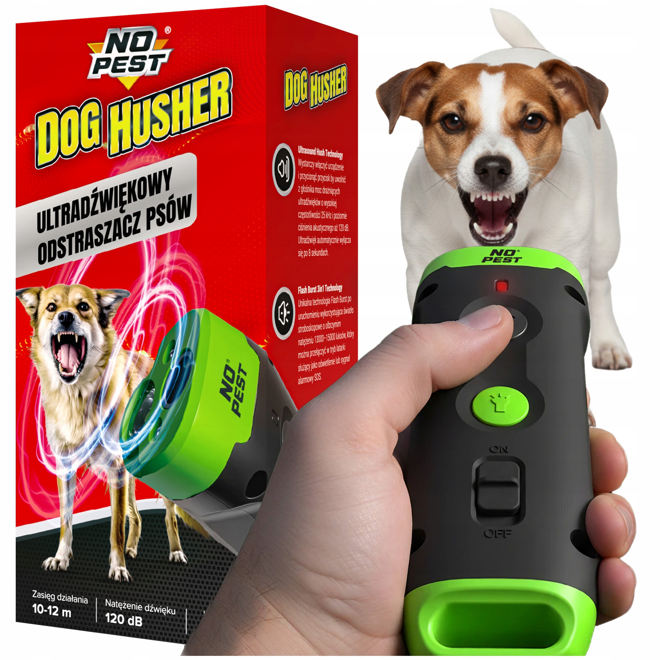 ULTRASONIC DOG REPELLENT FLASH ALARM LIGHT DETERRENT