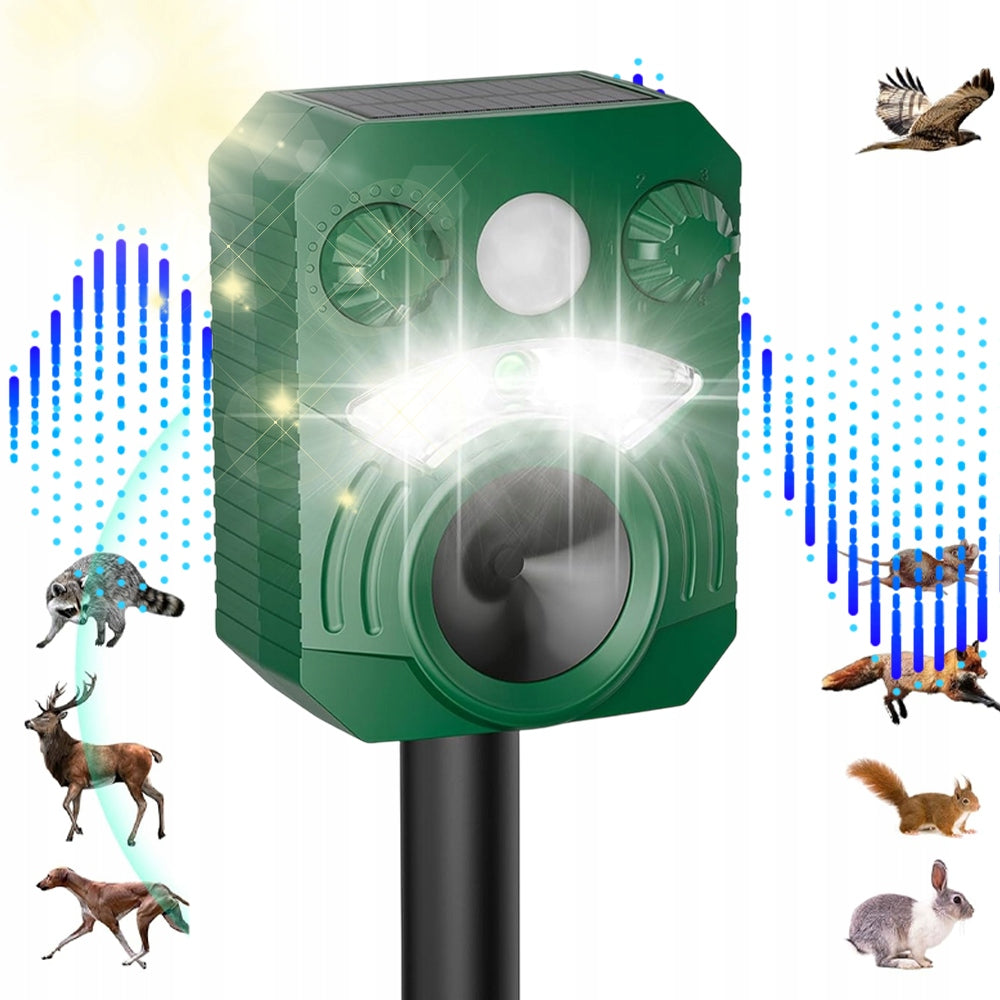 ULTRASONIC-LIGHT REPELLENT SOLAR WATERPROOF BIRDS MARTEN DOGS FOXES