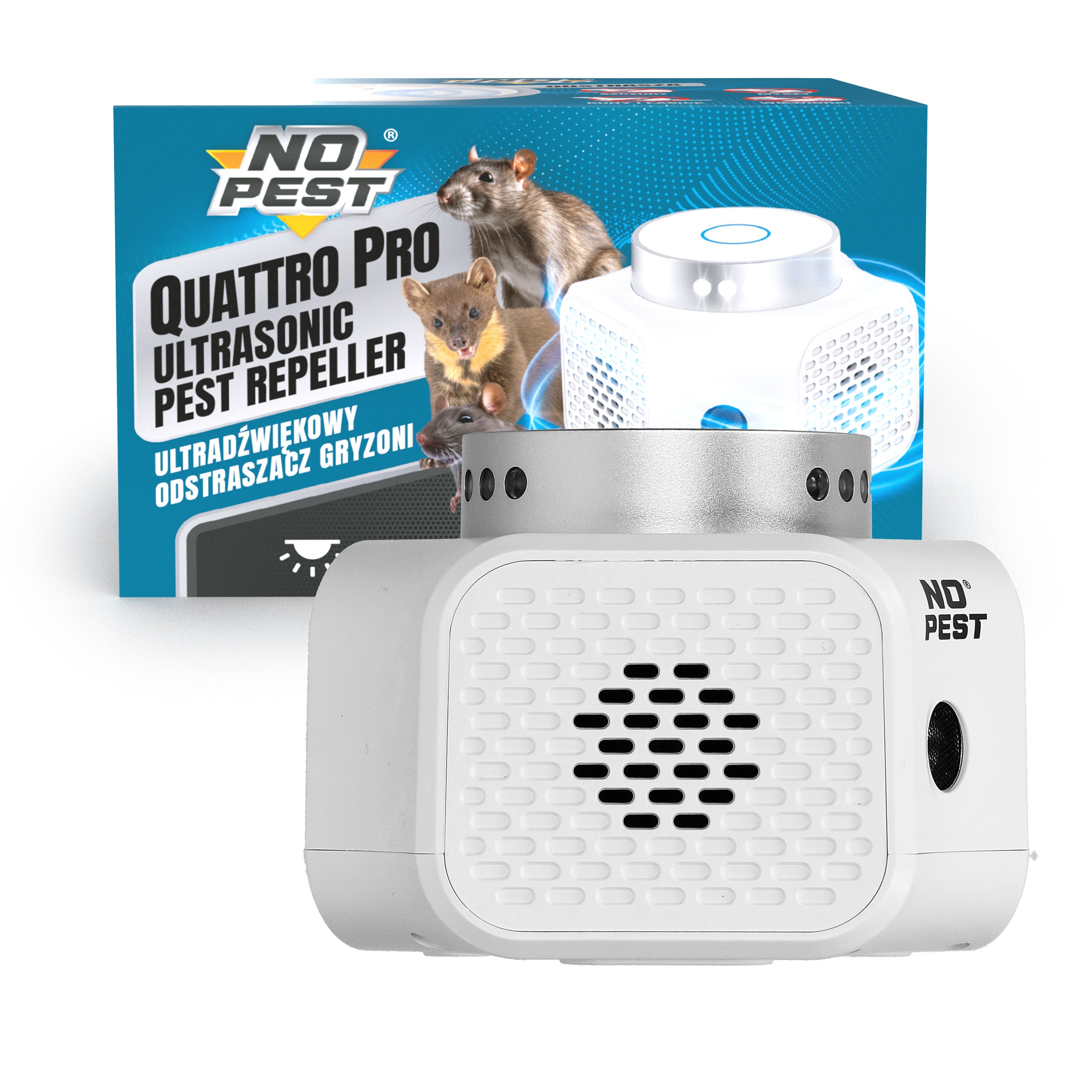 ULTRASONIC MARTEN REPELLENT FOR RODENT MICE NO PEST QUATTRO PRO Manufacturer code ODSTRASZACZ MYSZY SZCZURÓW KUN WIEWIÓREK