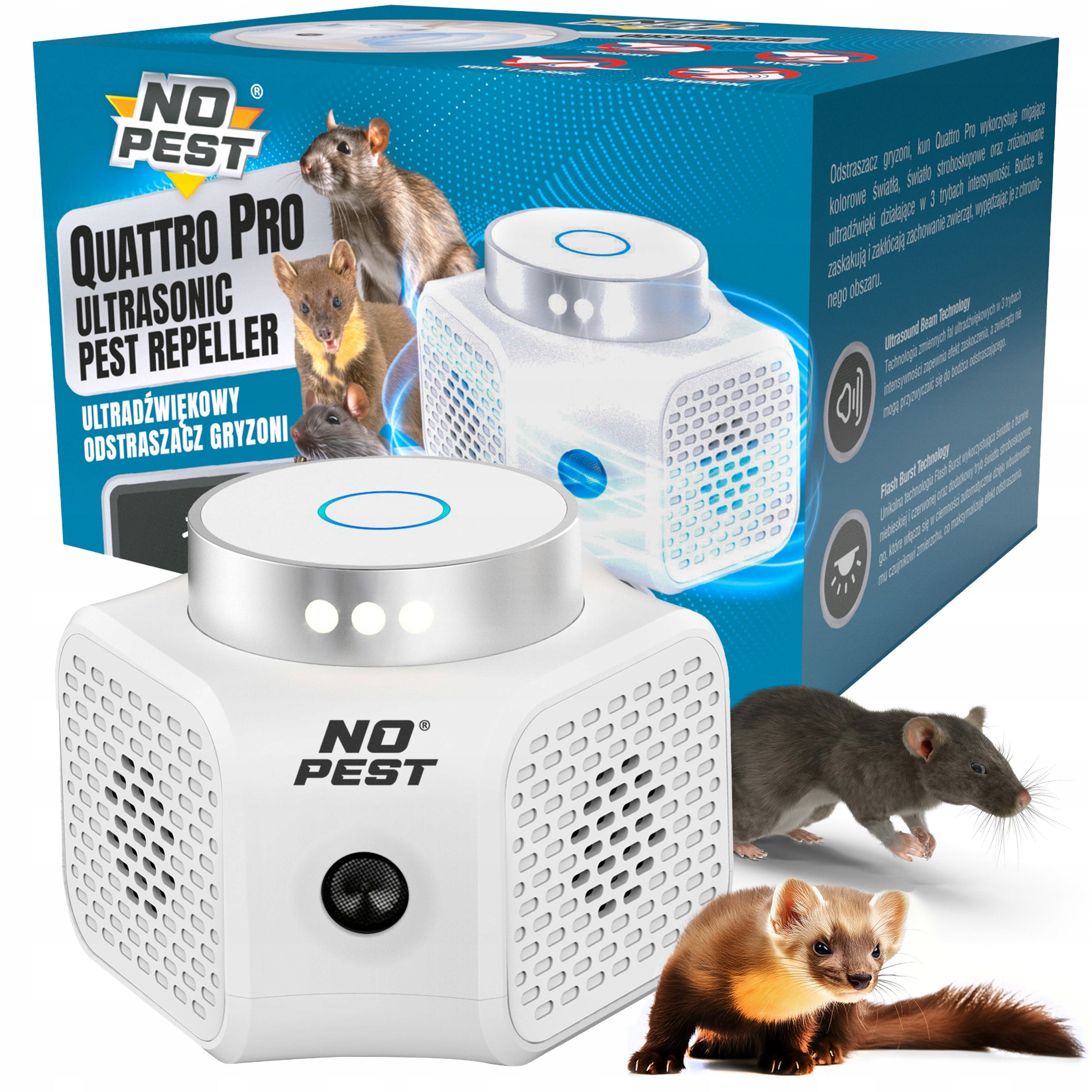 ULTRASONIC MARTEN REPELLENT FOR RODENT MICE NO PEST QUATTRO PRO