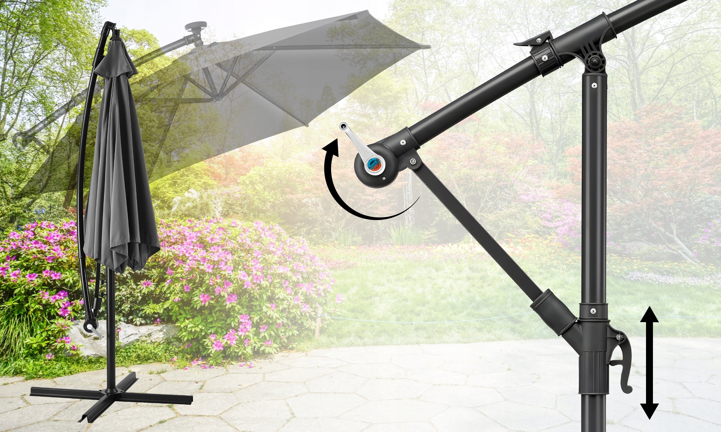 UMBRELLA Garden LARGE FOLDING SOLID LARGE WITH BOOM ADJUSTMENT 350 CM Product height 250 cm
