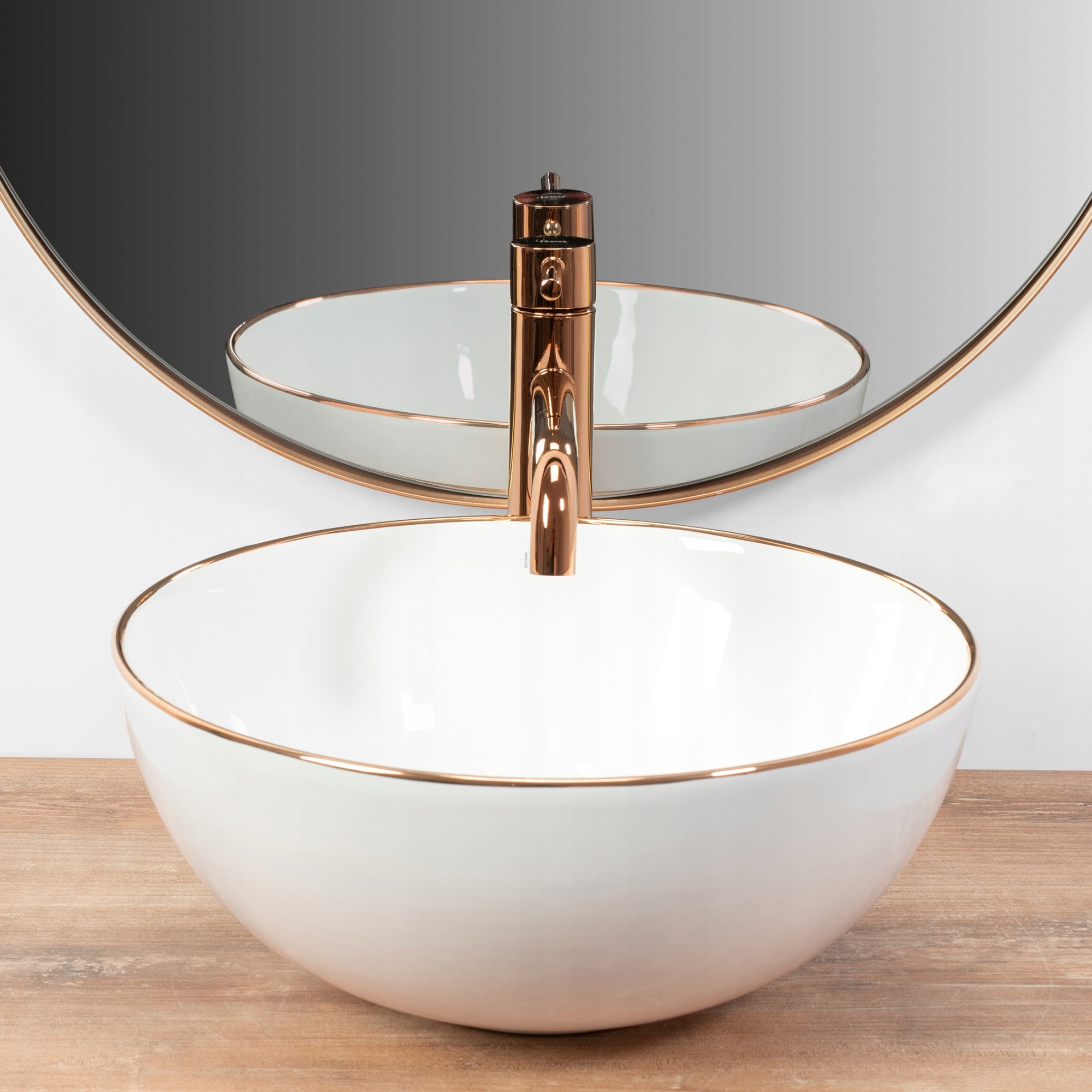 Stella Rose Gold Edge Keramik-Aufsatzwaschbecken 