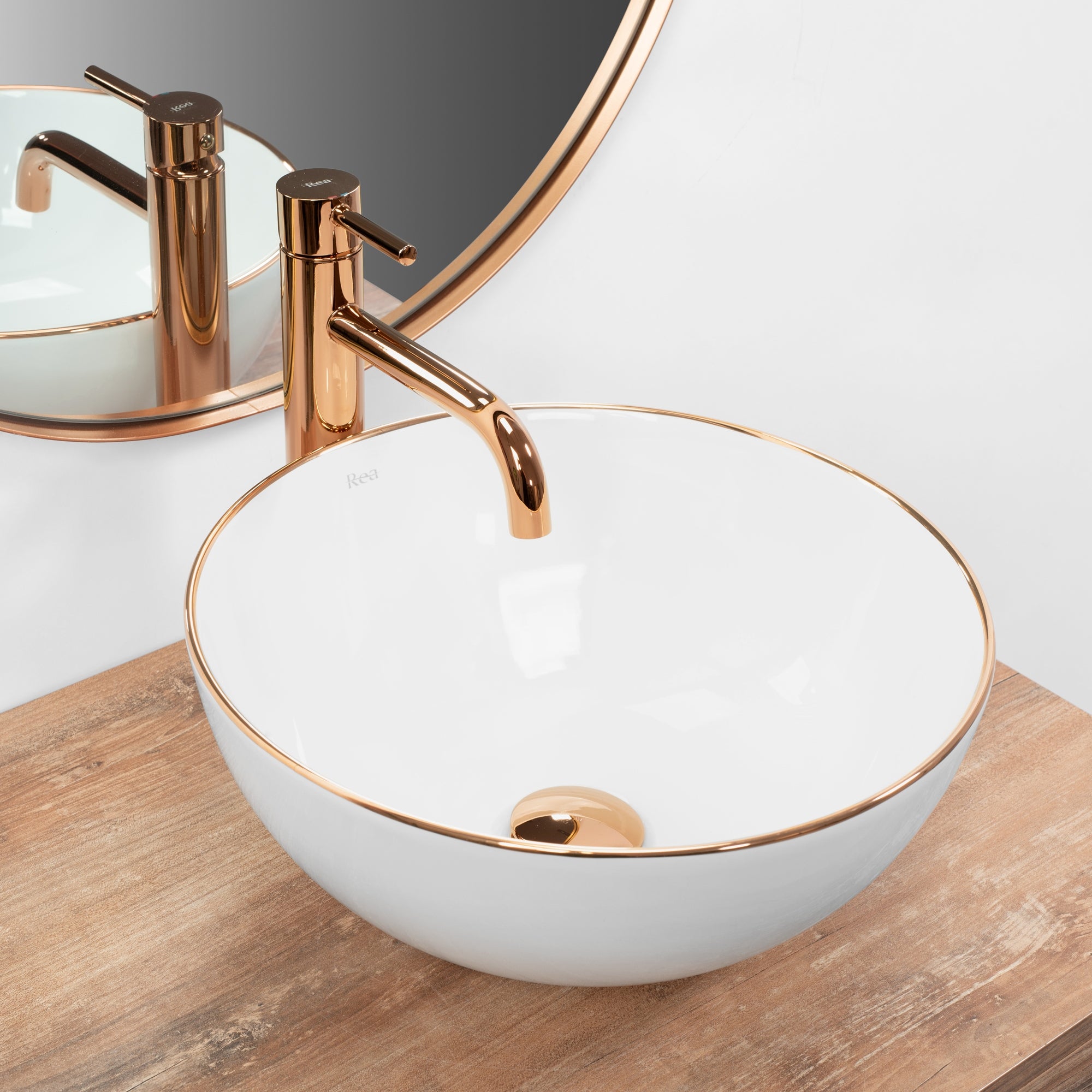 Stella Rose Gold Edge Keramik-Aufsatzwaschbecken 