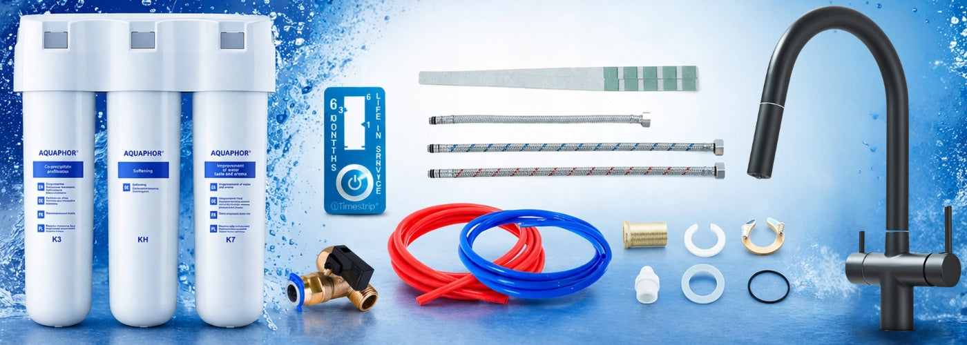 UNDER-SINK FILTER AQUAPHOR CRYSTAL H AND THREE-WAY BATTERY BLACK PZH Packaging status original