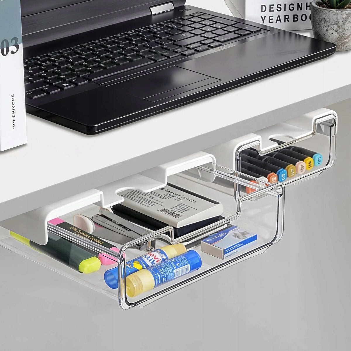UNDERCOUNTER DRAWER ATTACHED TO DESK 2x TRANSPARENT SELF-ADHESIVE STRONG Manufacturer code SZUFLADA PODBLATOWA MOCOWANA DO BIURKA 2x