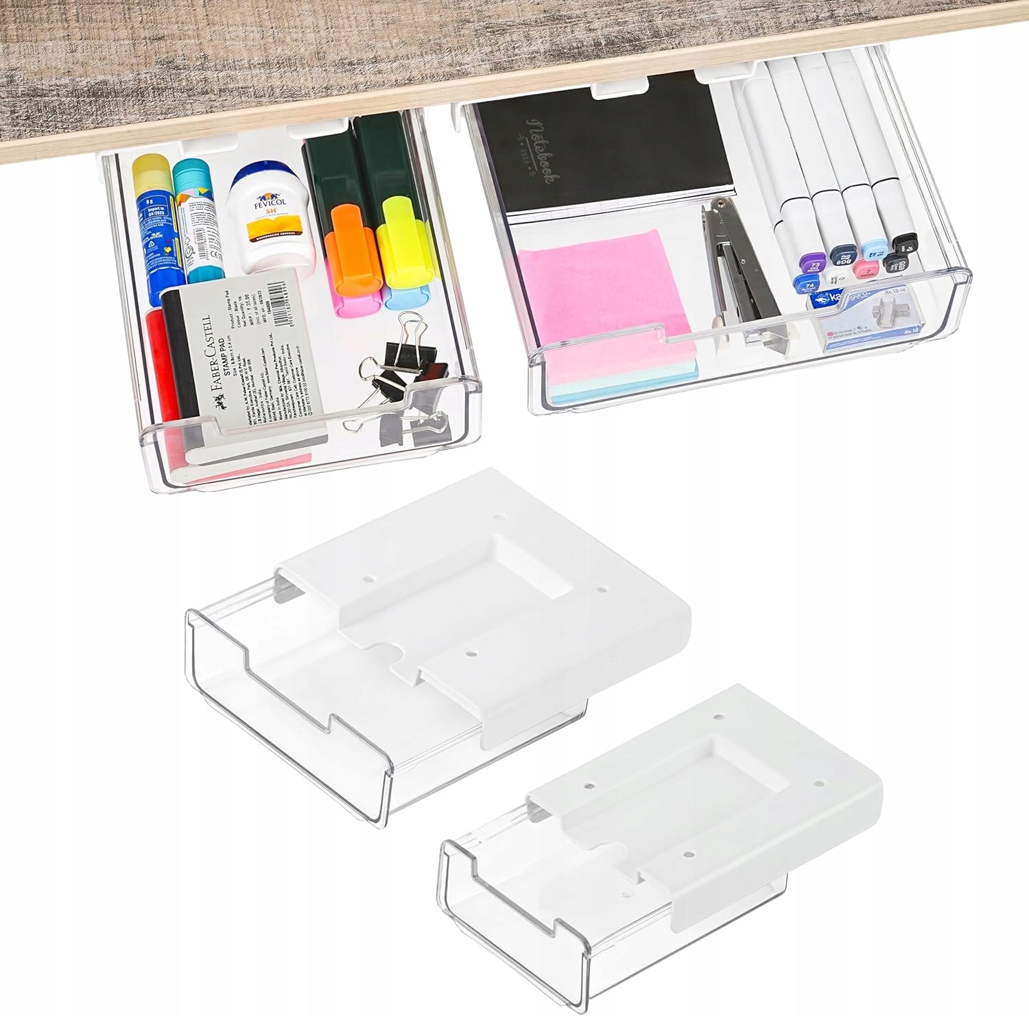 UNDERCOUNTER DRAWER ATTACHED TO DESK 2x TRANSPARENT SELF-ADHESIVE STRONG