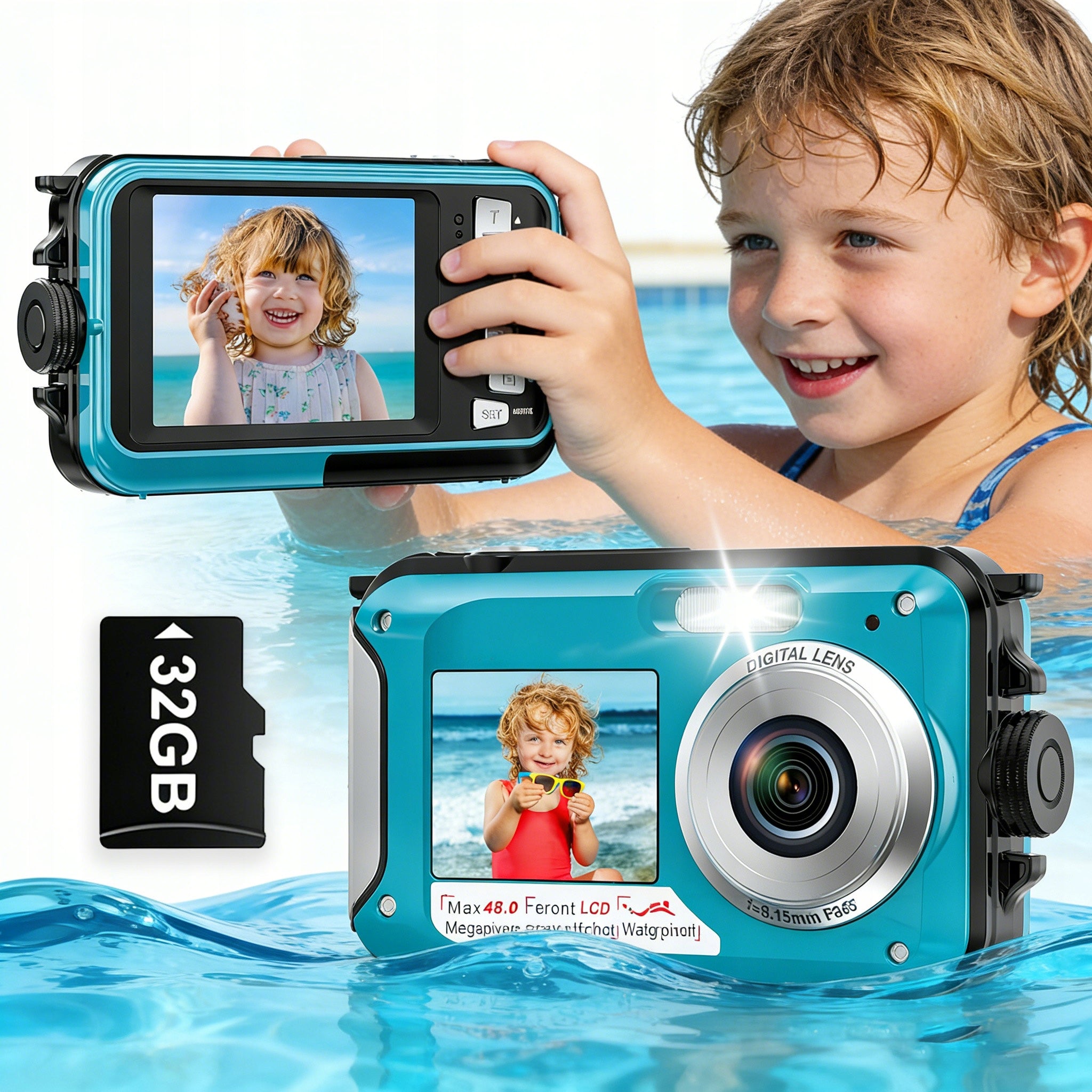 UNDERWATER CAMERA WATERPROOF CAMERA STRAP 32GB 4K 48MP FOR SNORKELING