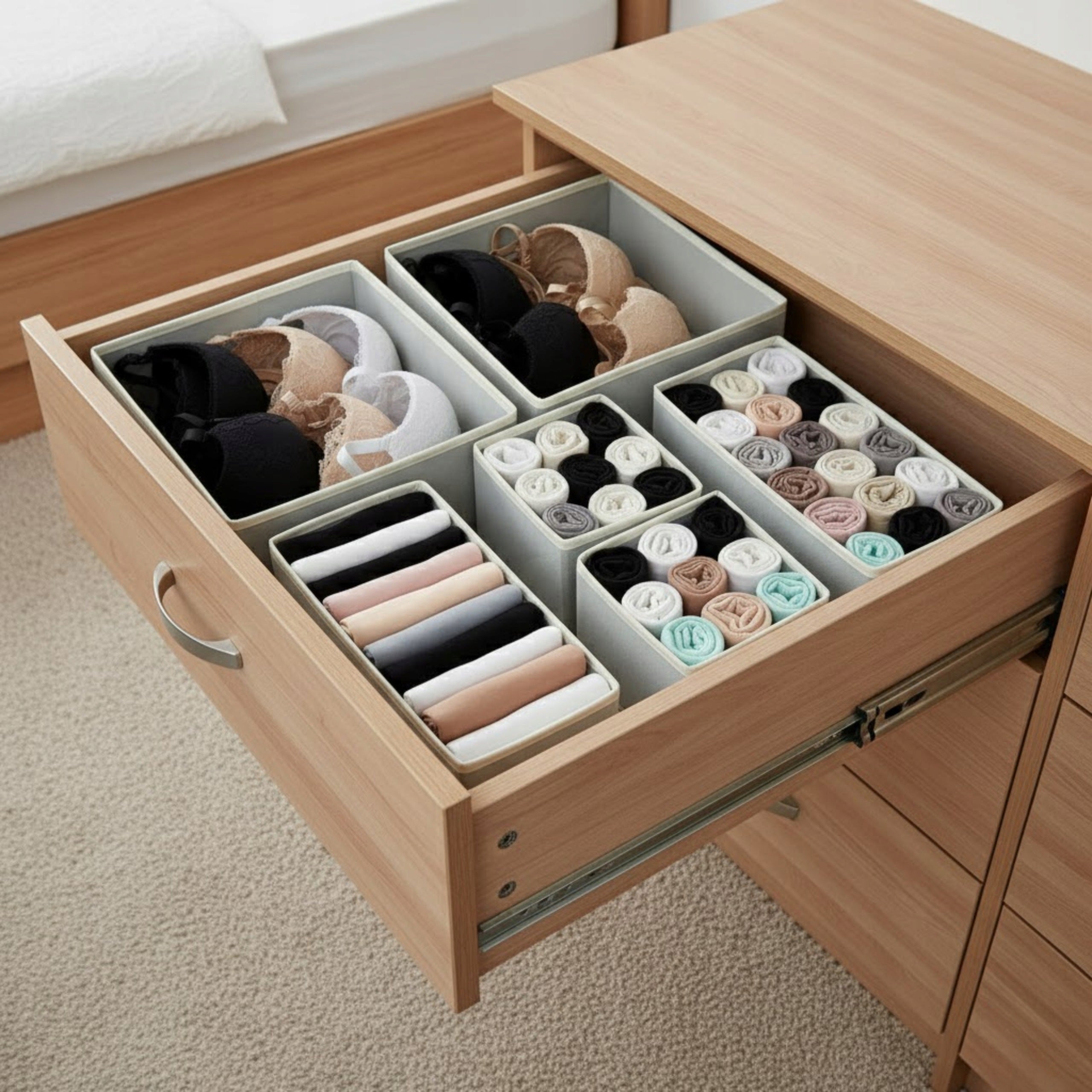 UNDERWEAR DRAWER ORGANIZER SOCKS CONTAINERS SET OF 6 GREY Manufacturer code 6015