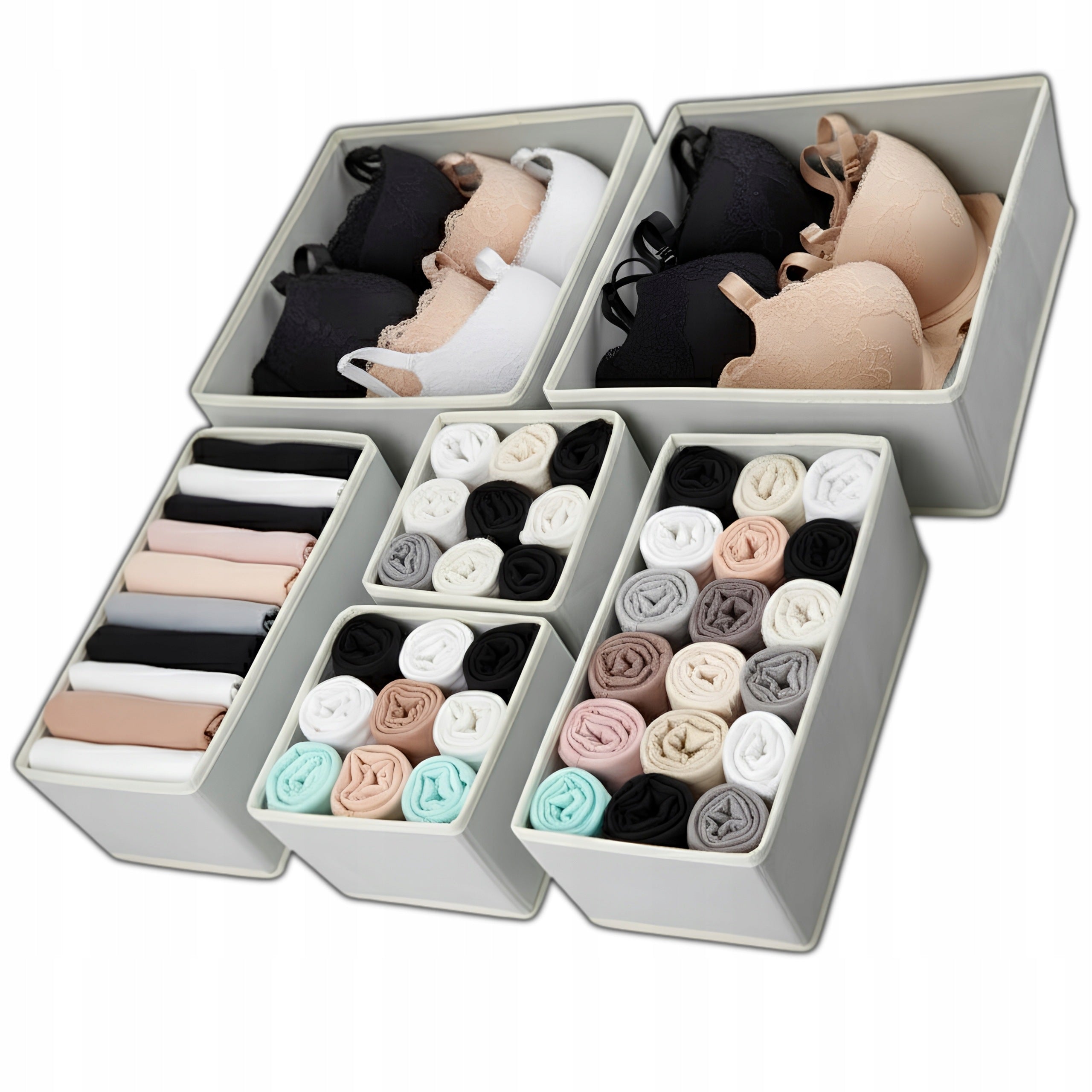 UNDERWEAR DRAWER ORGANIZER SOCKS CONTAINERS SET OF 6 GREY