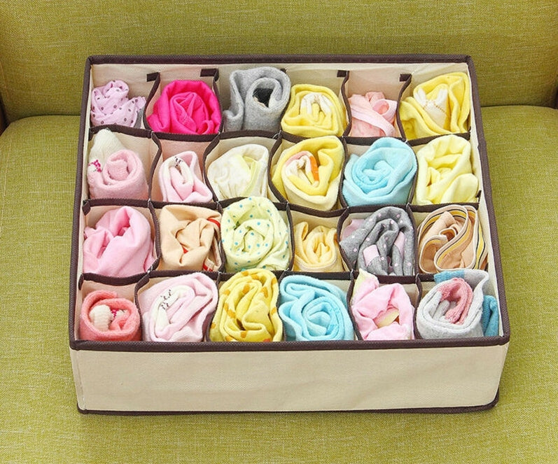 UNDERWEAR ORGANIZER SOCKS DRAWER INSERT 24 COMPARTMENTS BEIGE Brand no brand