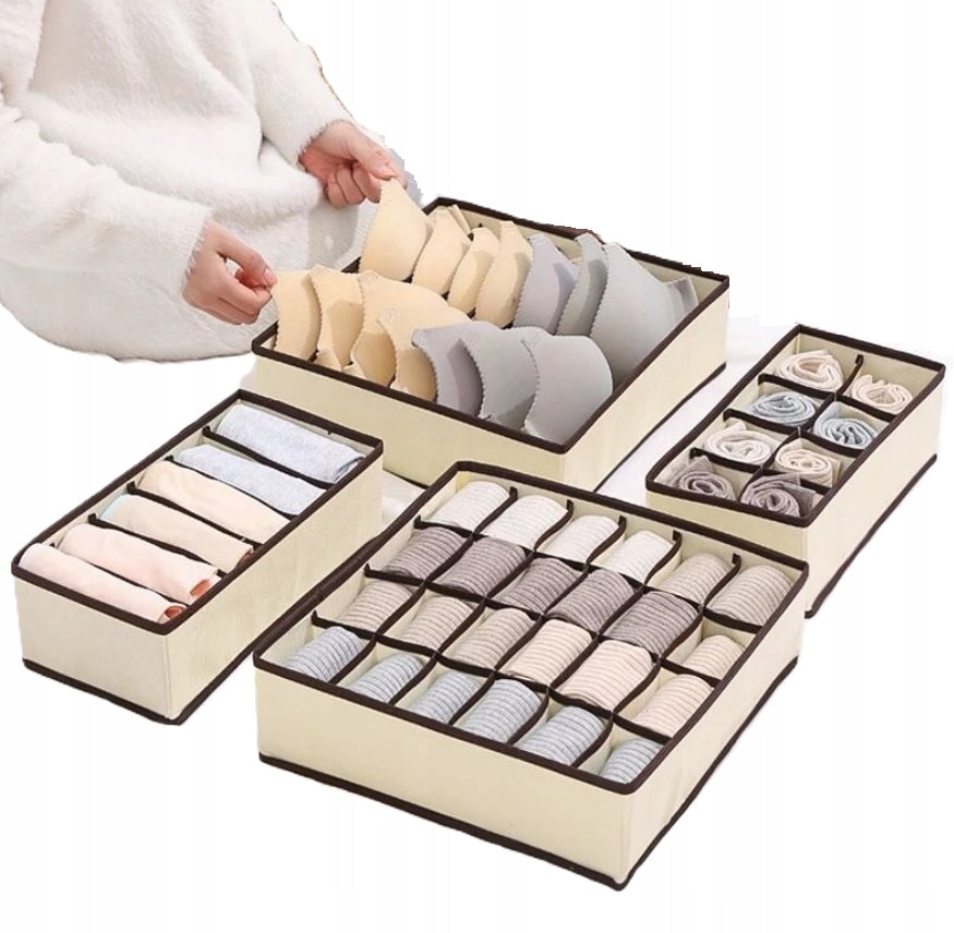 UNDERWEAR ORGANIZER SOCKS FOR DRAWER SET OF 4 PARTS BEIGE