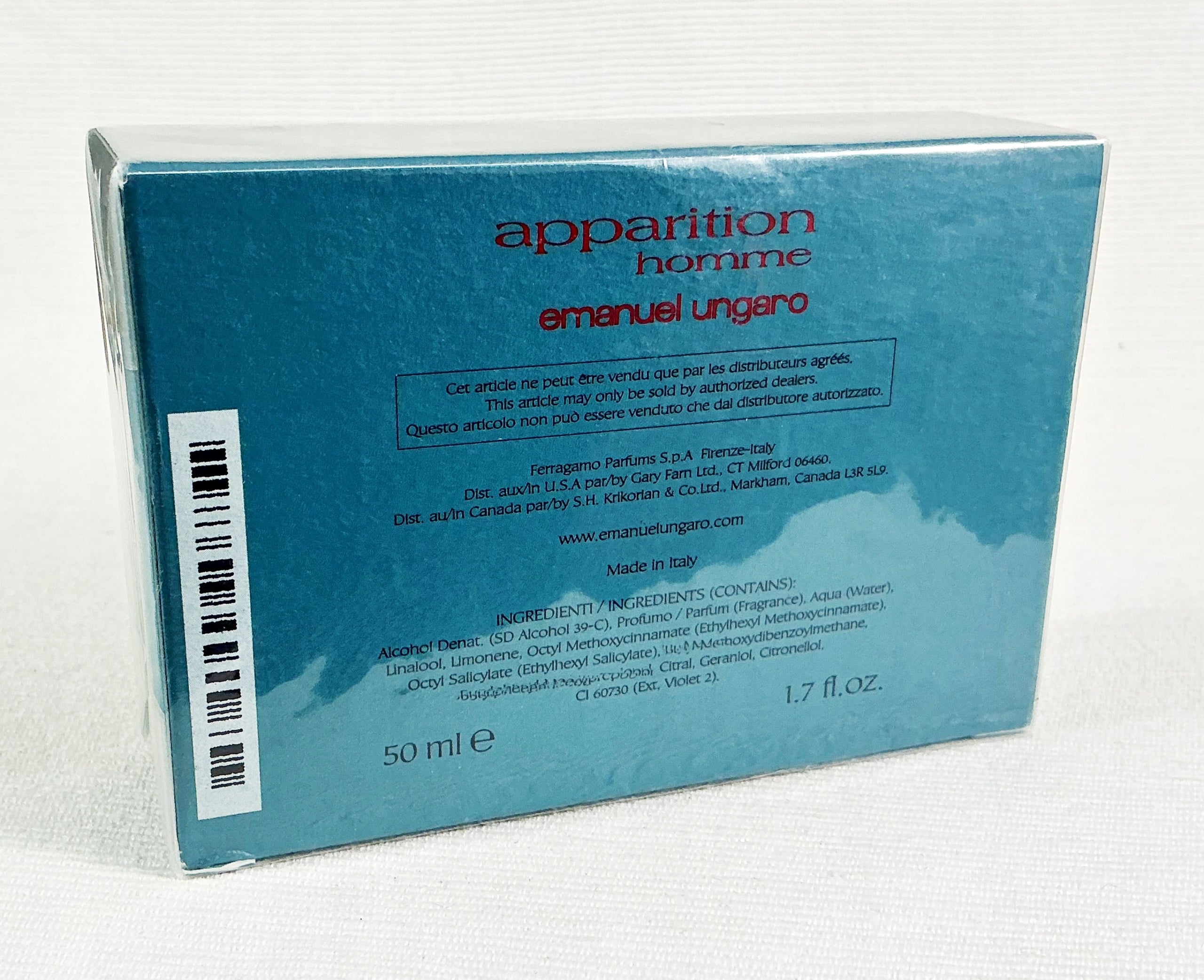 UNGARO APPARITION HOMME 50 ML EAU DE TOILETTE UNIQUE Manufacturer code 8032529112171