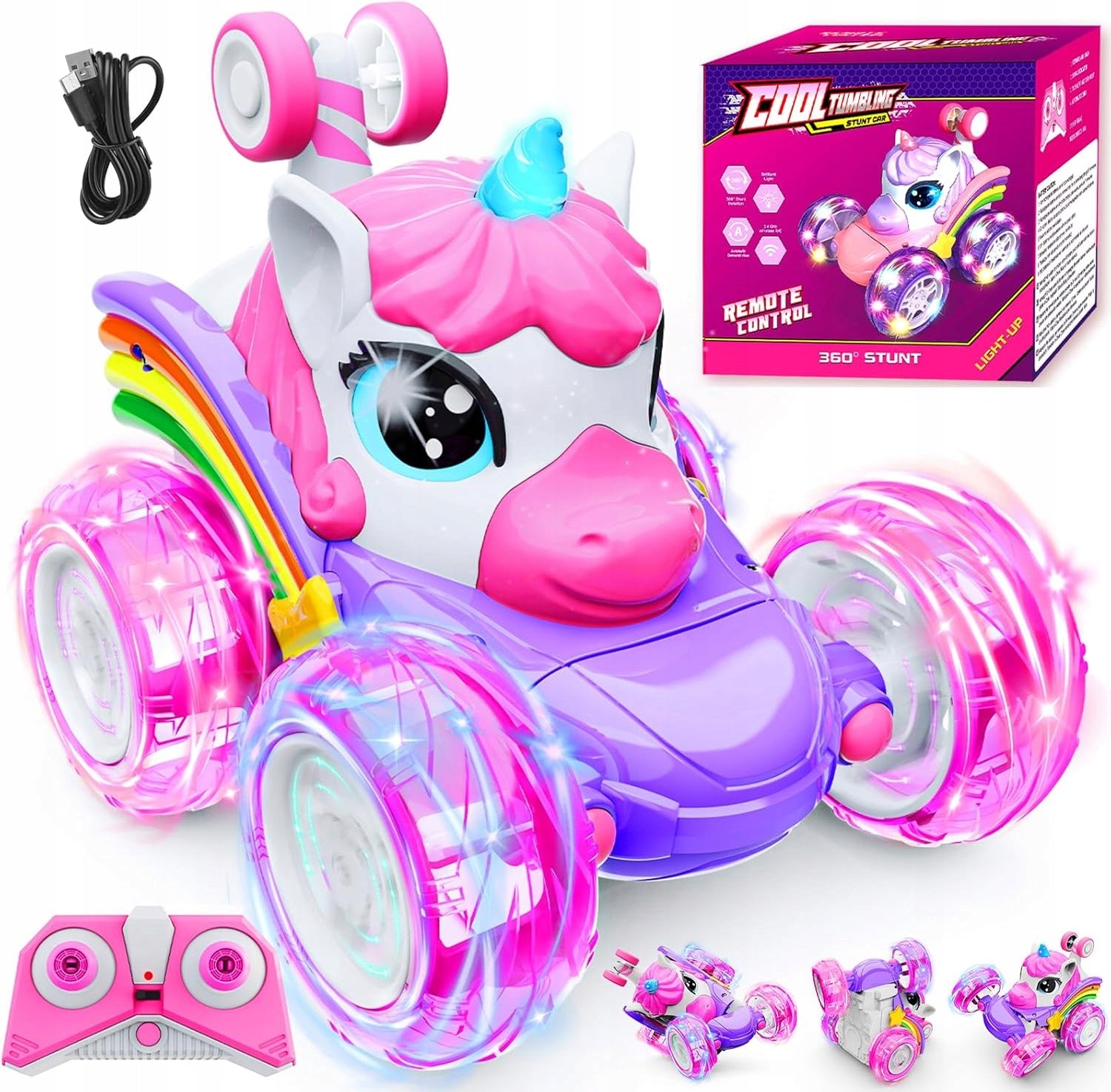 UNICORN RC CAR LED Remote Controlled Car for 3-10 Years, Pink