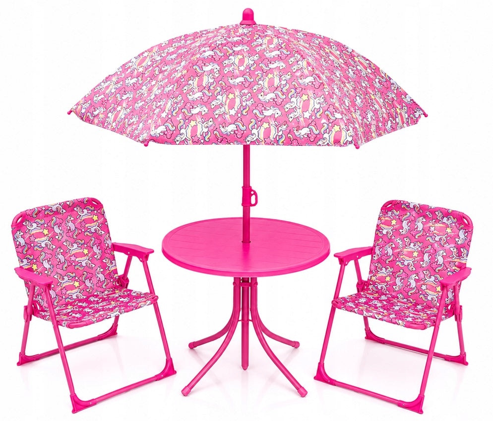 UNICORN SET TABLE 2 CHAIRS WITH UMBRELLA CHILDREN GARDEN
