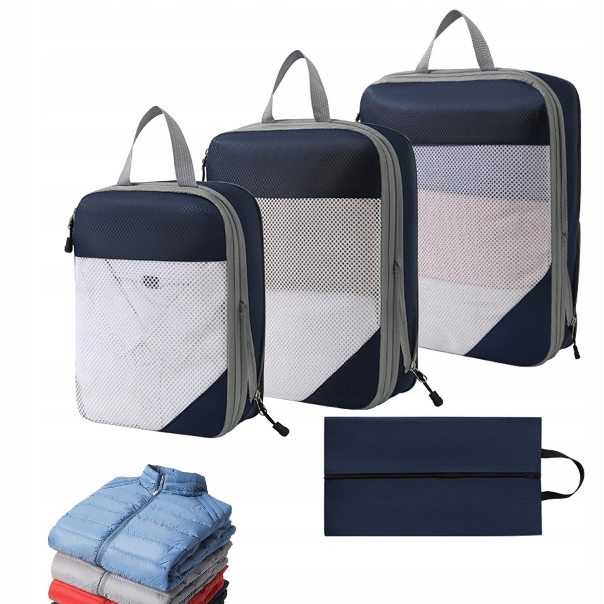 UNISEX COMPRESSION BAGS–SET OF 4, FOR TRAVEL, CLOTHING ORGANIZATION, ZIPPER