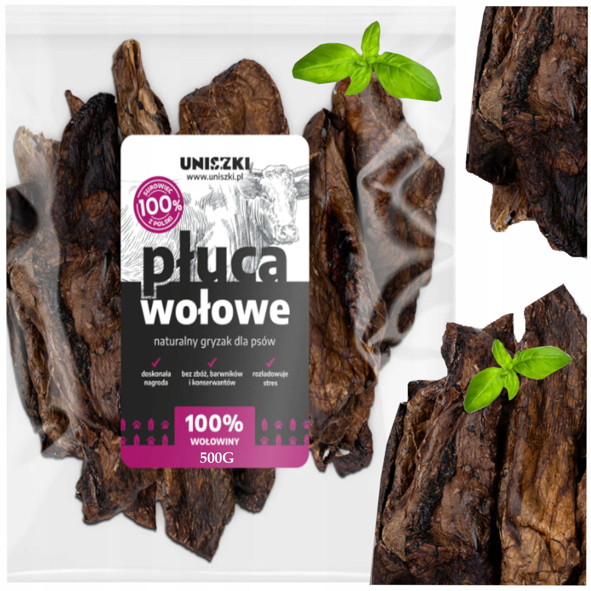 UNISZKI DOG TREAT DOG TEETHER NATURAL BEEF LUNGS 500G
