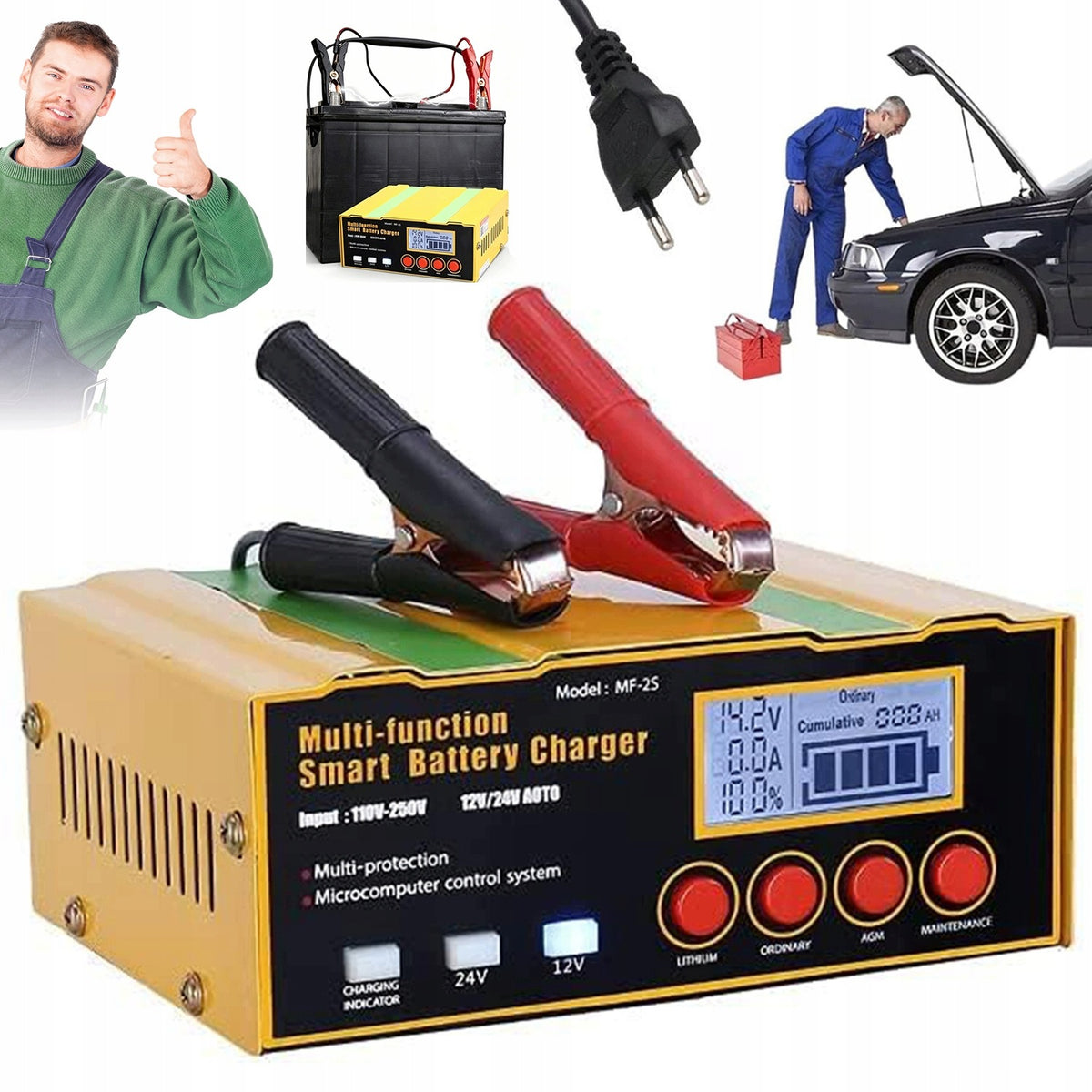 UNIVERSAL 12V/24V BATTERY CHARGER PROTECTS AGAINST OVERCHARGING