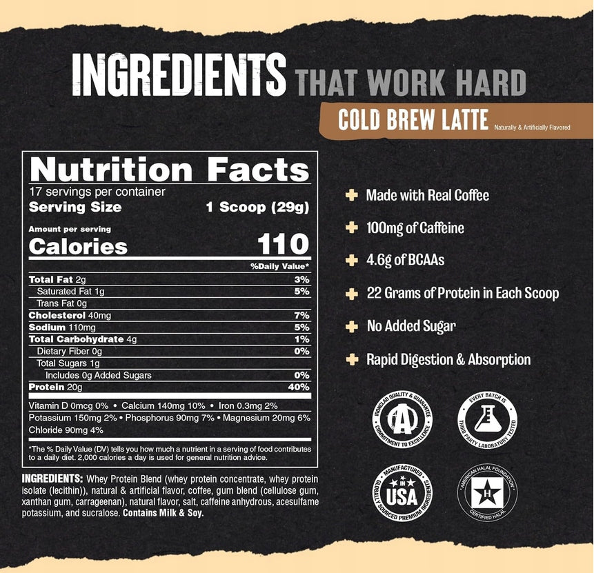 UNIVERSAL ANIMAL 100% WHEY PROTEIN 493g Cold Brew Latte Coffee Packaging status original