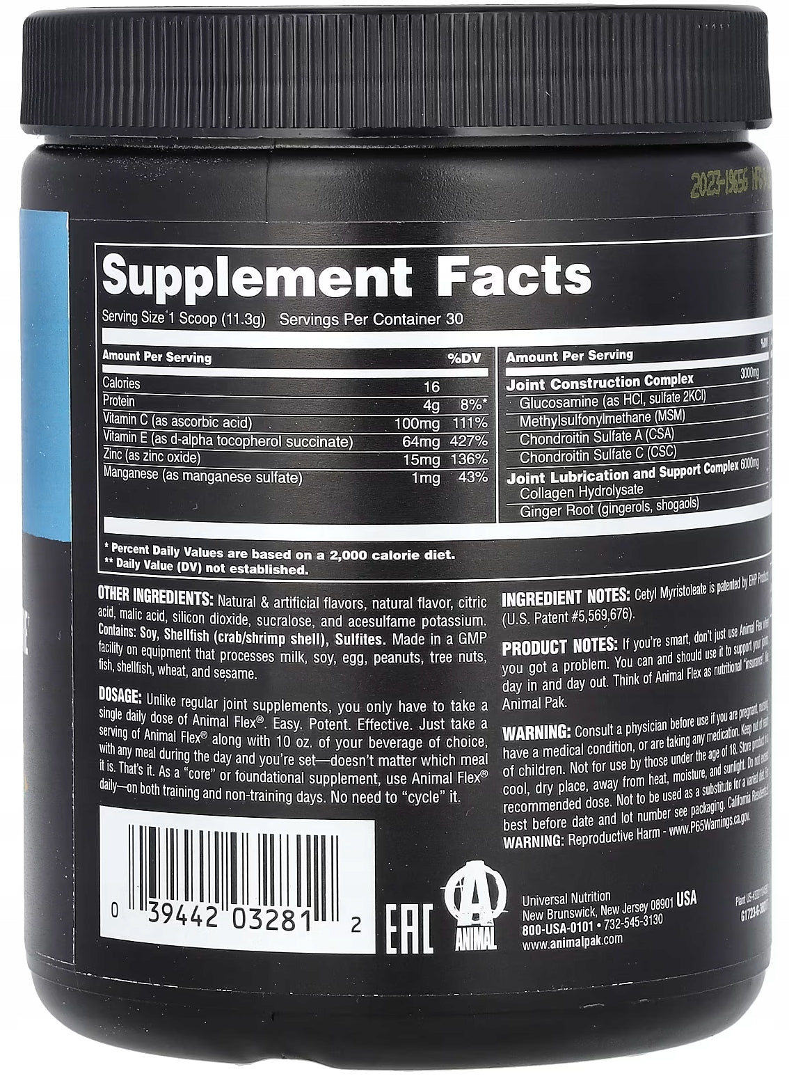 UNIVERSAL ANIMAL FLEX Powder Joints Ligaments Regeneration MSM 30Serving Orange Expiration date not specified