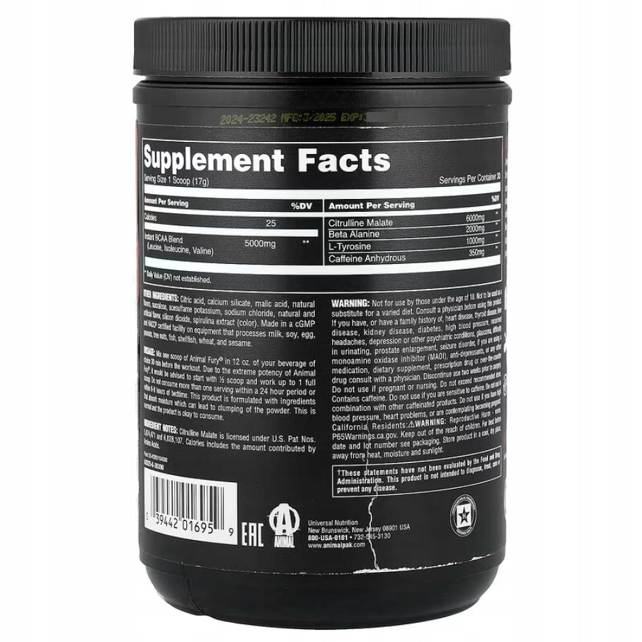 UNIVERSAL ANIMAL FURY KIWI LIME 510G PRE-WORKOUT - Kiwi Lime Flavor Packaging status original