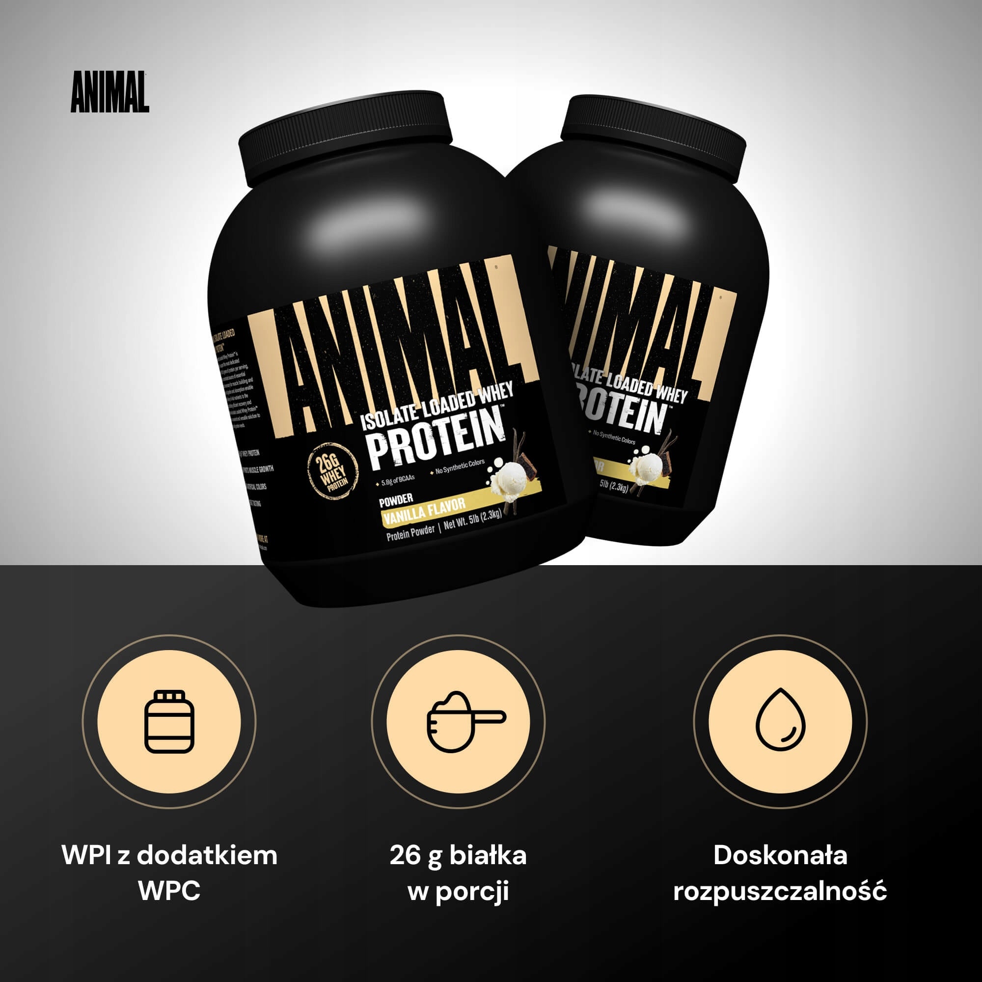 UNIVERSAL ANIMAL ISOLATE LOADED WHEY PROTEIN 2300g PROTEIN WPI + WPC ISOLATE Packaging status original