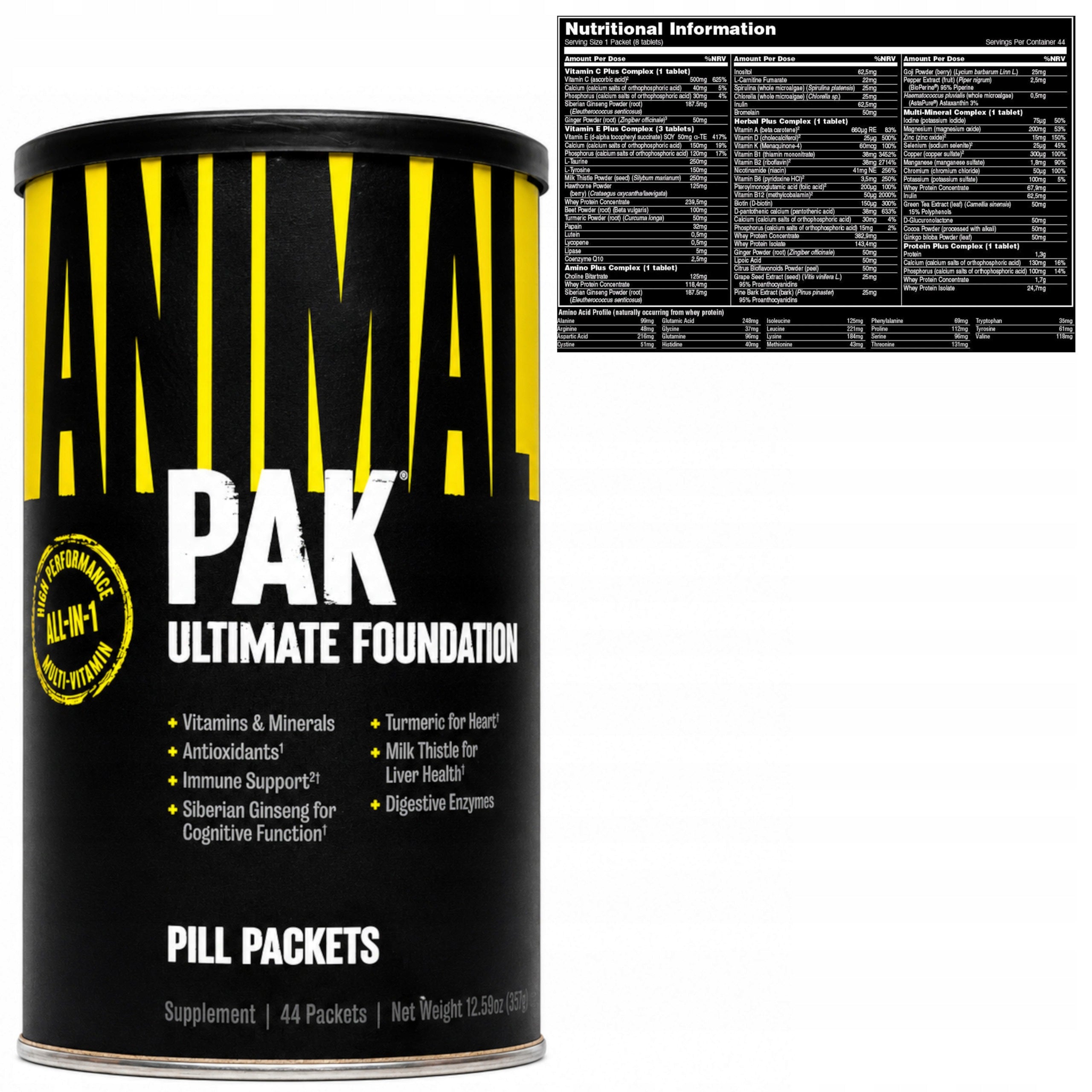 UNIVERSAL ANIMAL PAK USA 44 sachets VITAMINS MINERALS BCAA MULTIVITAMIN