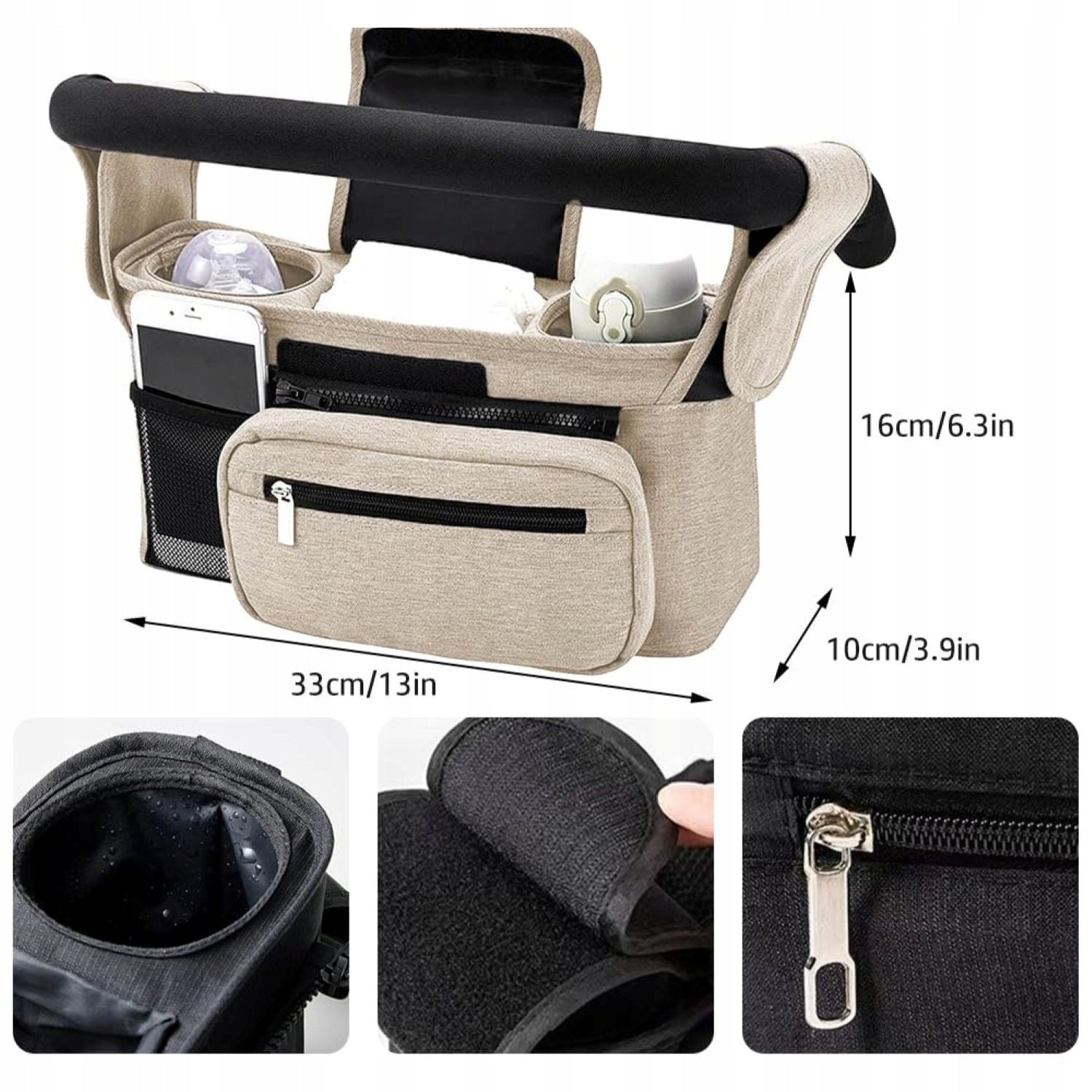 UNIVERSAL BABY STROLLER ORGANIZER BEIGE MOM BAG FOR STROLLER Brand no brand