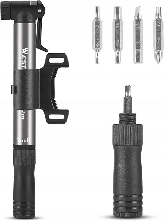 UNIVERSAL BICYCLE PUMP MINI 80 PSI 2in1 SCREWDRIVER SET Color black