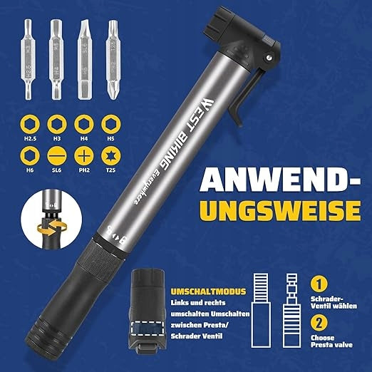 UNIVERSAL BICYCLE PUMP MINI 80 PSI 2in1 SCREWDRIVER SET EAN (GTIN) 5906306610989