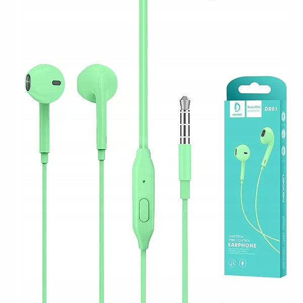 UNIVERSAL HEADPHONES DENMEN JACK 3,5 INCH GREEN IN-EAR DR01