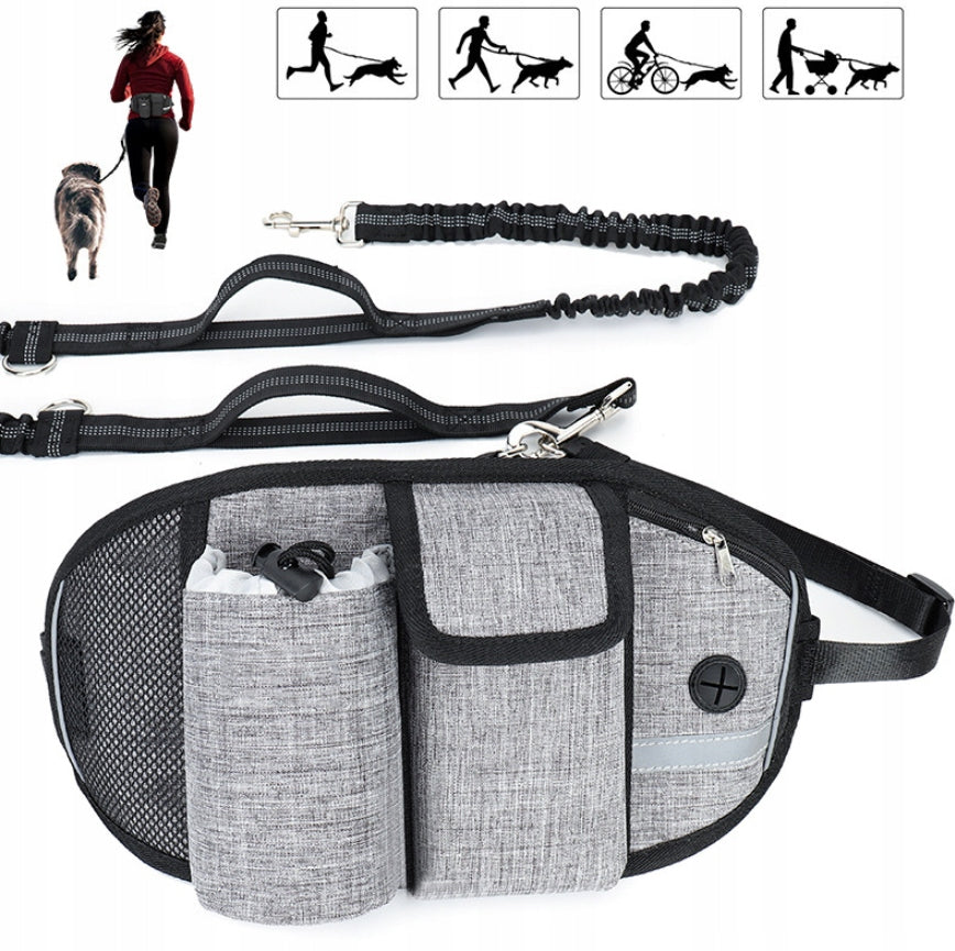 UNIVERSAL HIP BELT Lanyard for Dog Running Elastic Grey 2,5m Maximum leash length 2.5 m