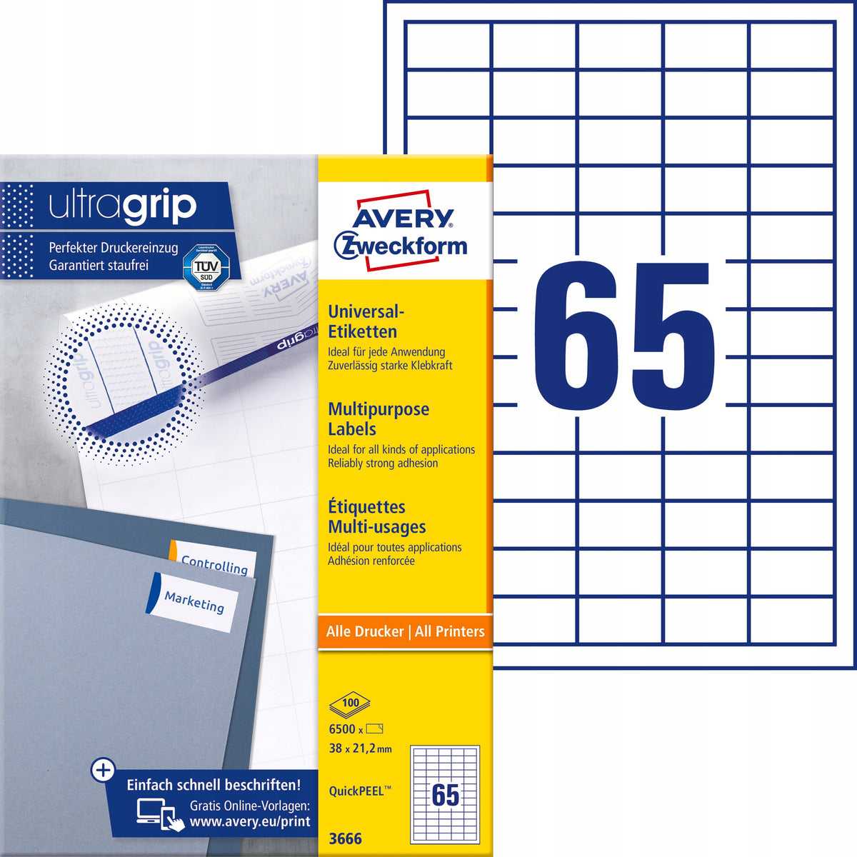 UNIVERSAL LABELS AVERY DURABLE 38 X 21.2 MM