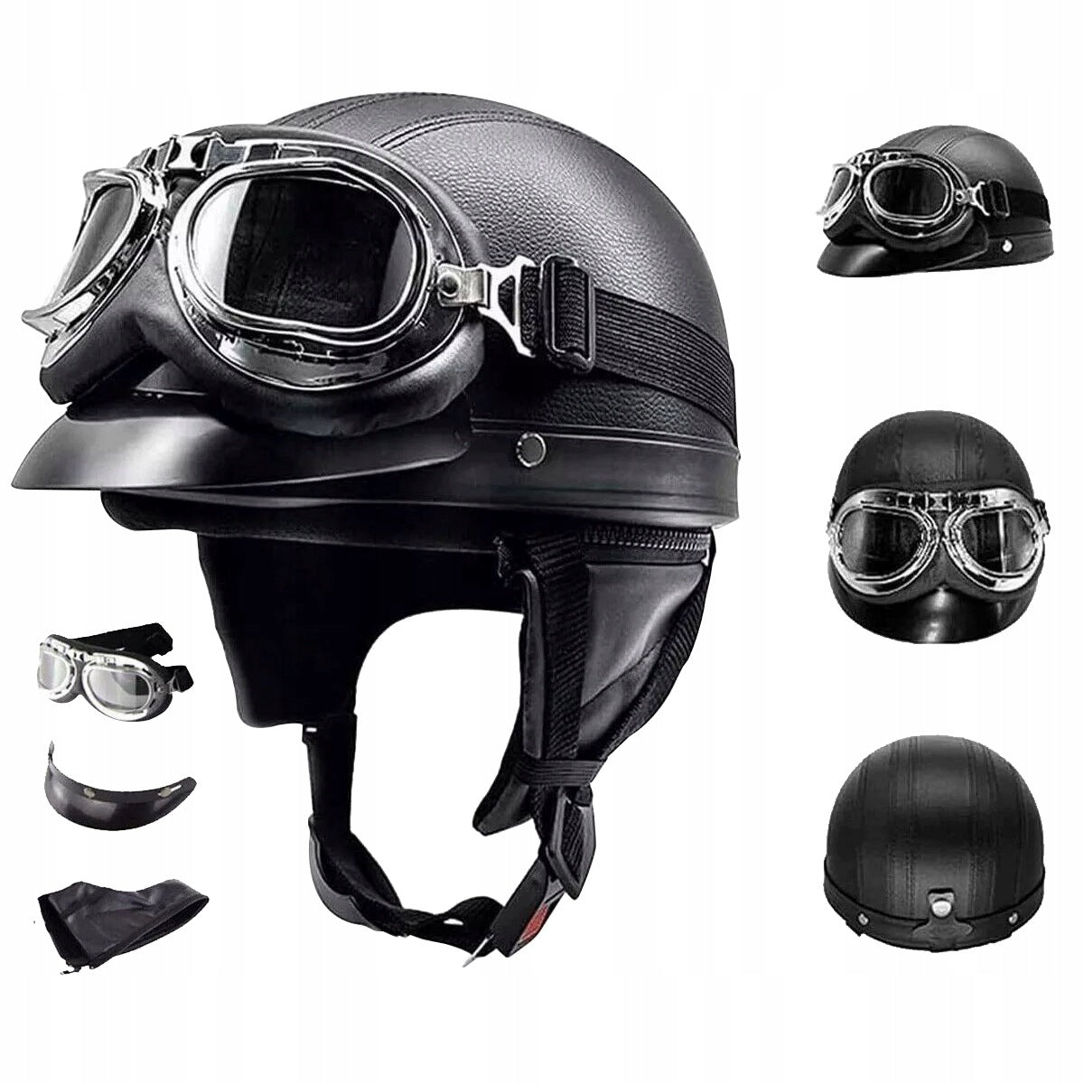 UNIVERSAL MOTORCYCLE HELMET RETRO HELMET WITH UV GOGGLES HEAD CIRCUMFERENCE 52-62CM