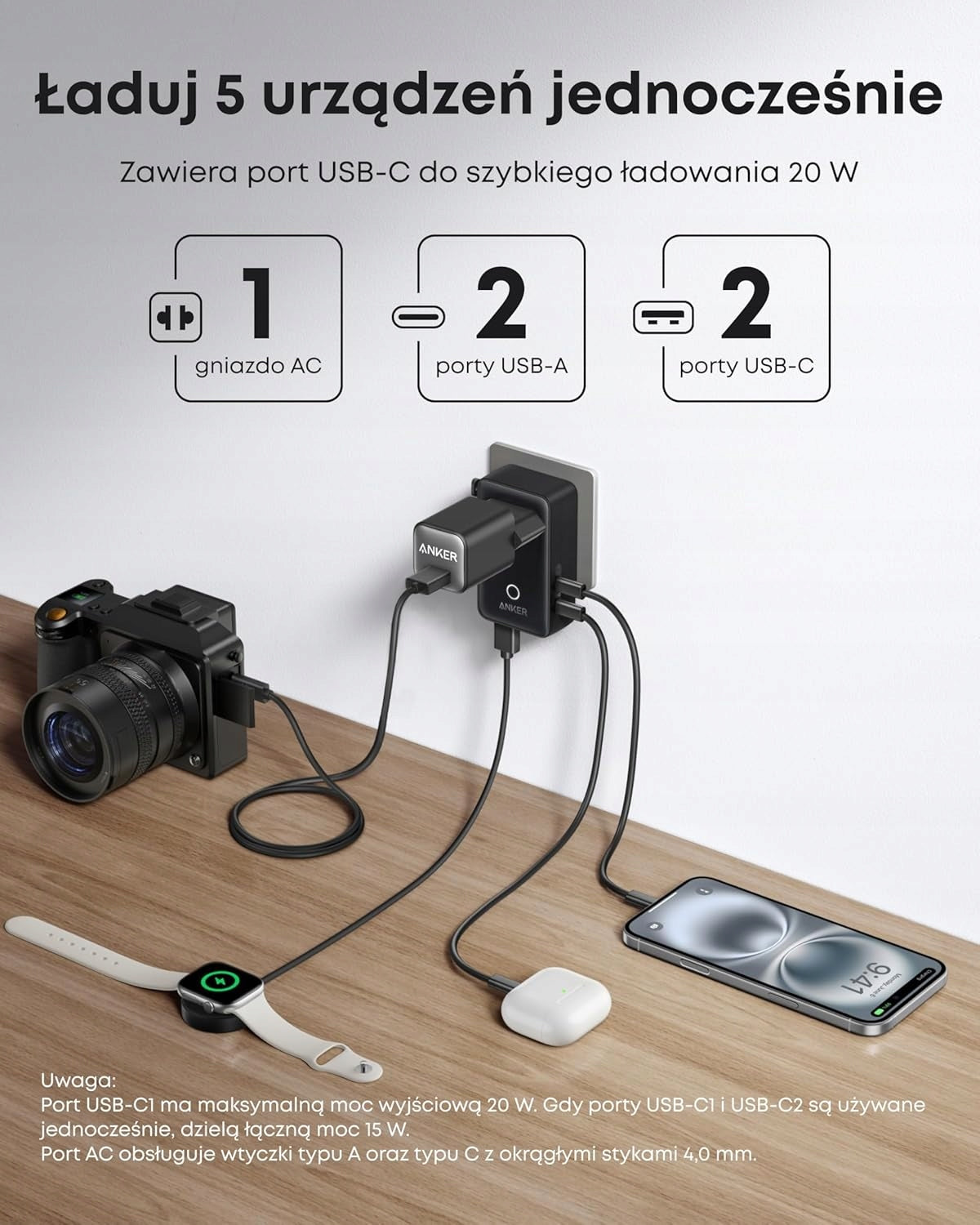 UNIVERSAL TRAVEL ADAPTER WITH 4 USB PORTS A USB C AC SOCKET Manufacturer Anker
