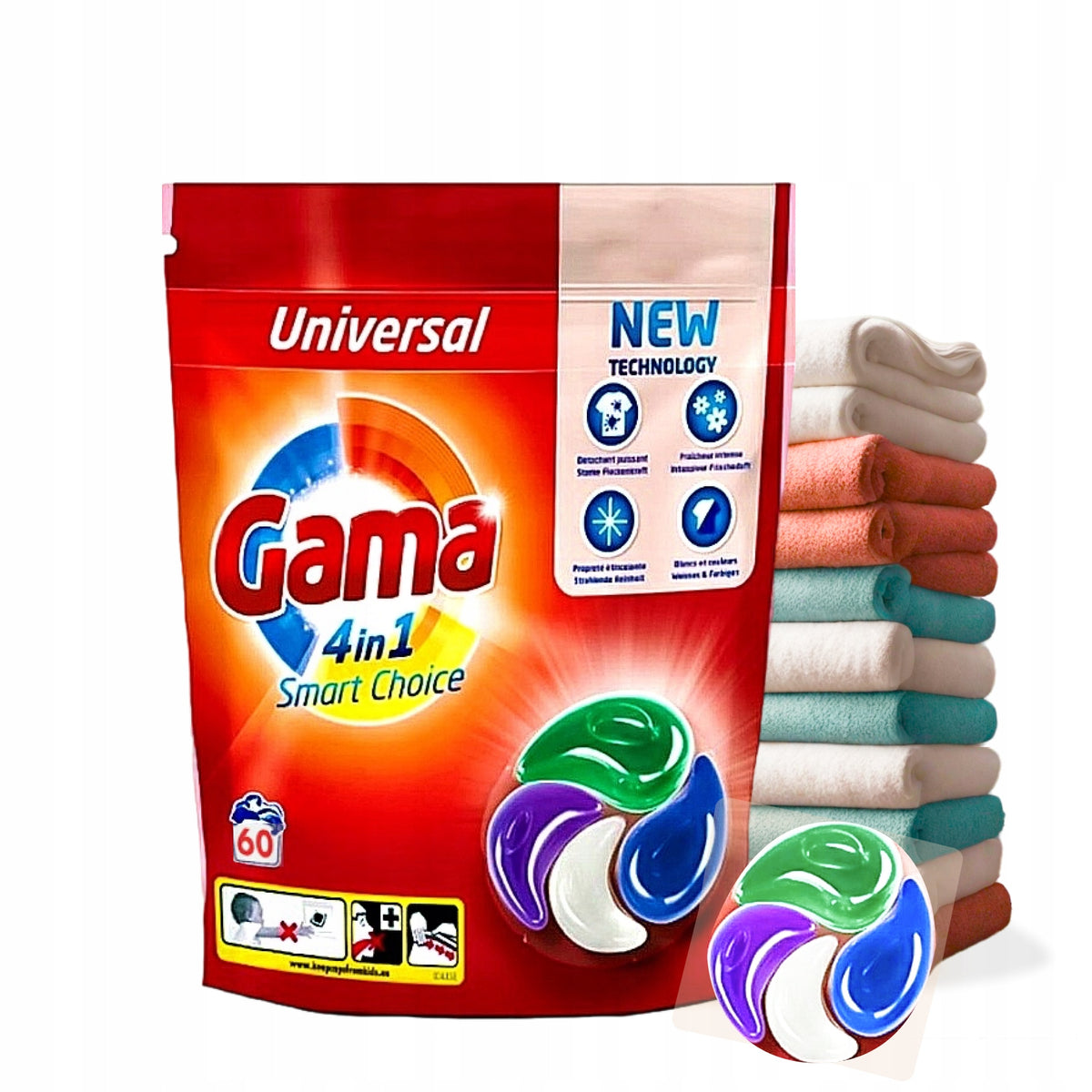 UNIVERSAL WASHING CAPSULES GAMA SMART CHOICE 4 IN 1 60 PCS. UNIVERSAL