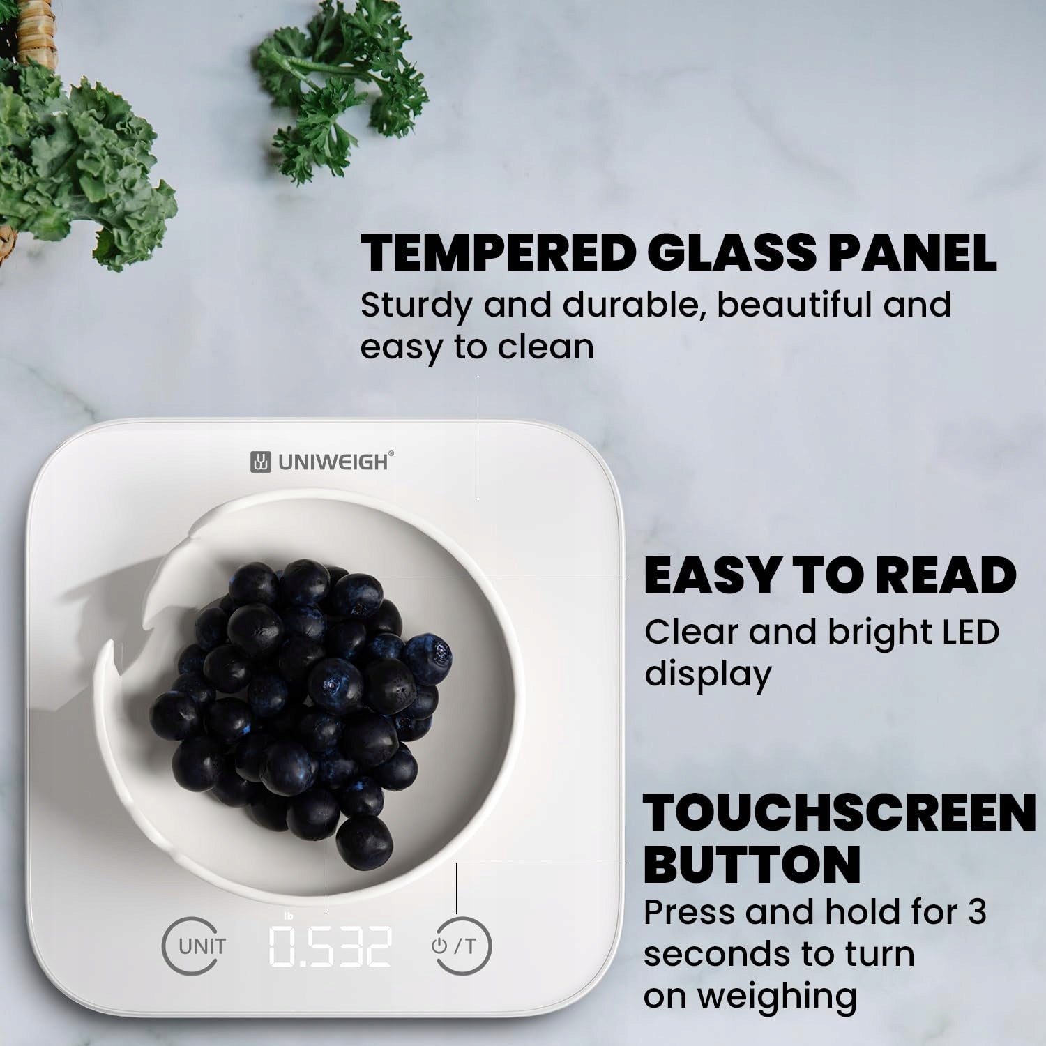 UNIWEIGH Bathroom and Kitchen Scale Set LCD Touch Glass White EAN (GTIN) 5906521915821