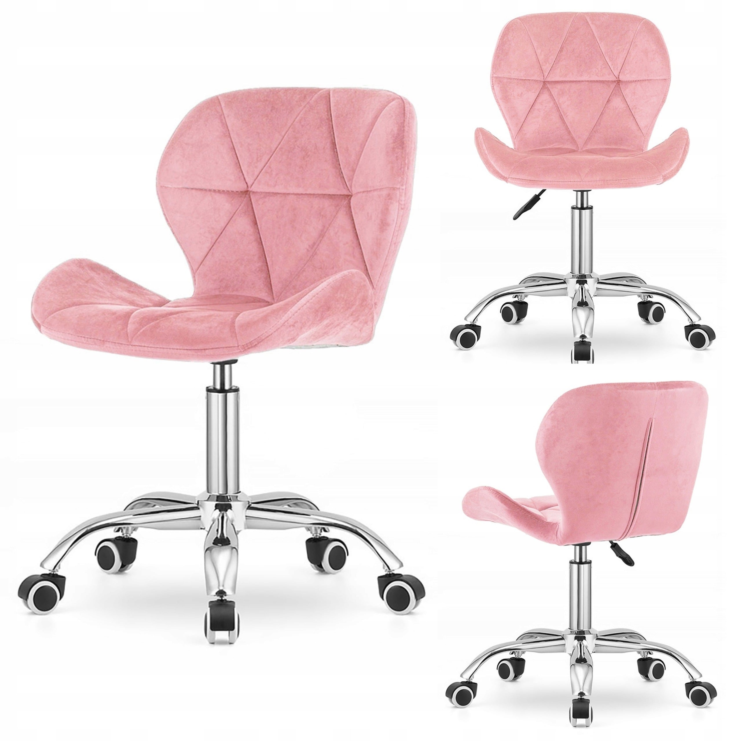 UPHOLSTERED ARMCHAIR LUGANO Pink velour Chrome base modern